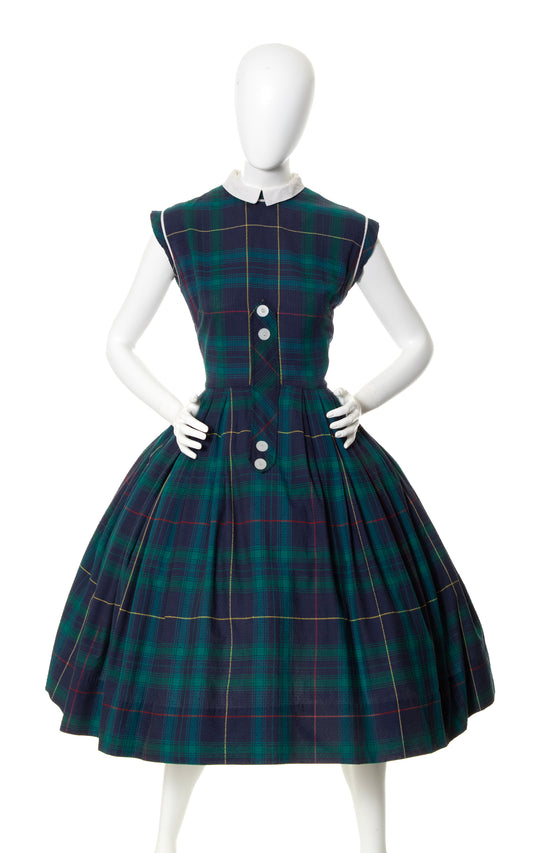 1950s JONATHAN LOGAN Plaid Swiss Dot Cotton Dress | medium