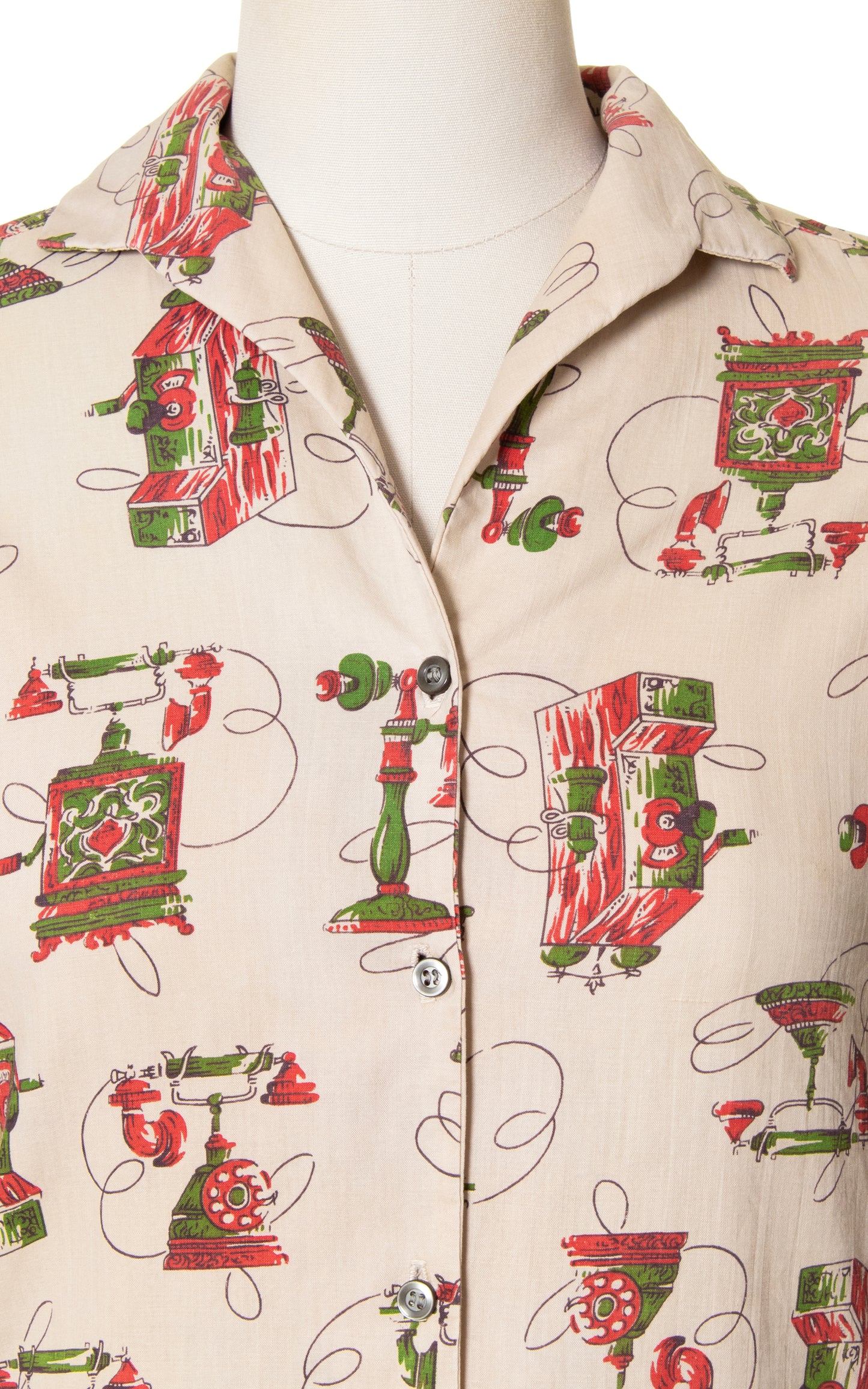 1950s Antique Telephones Novelty Print Blouse | medium