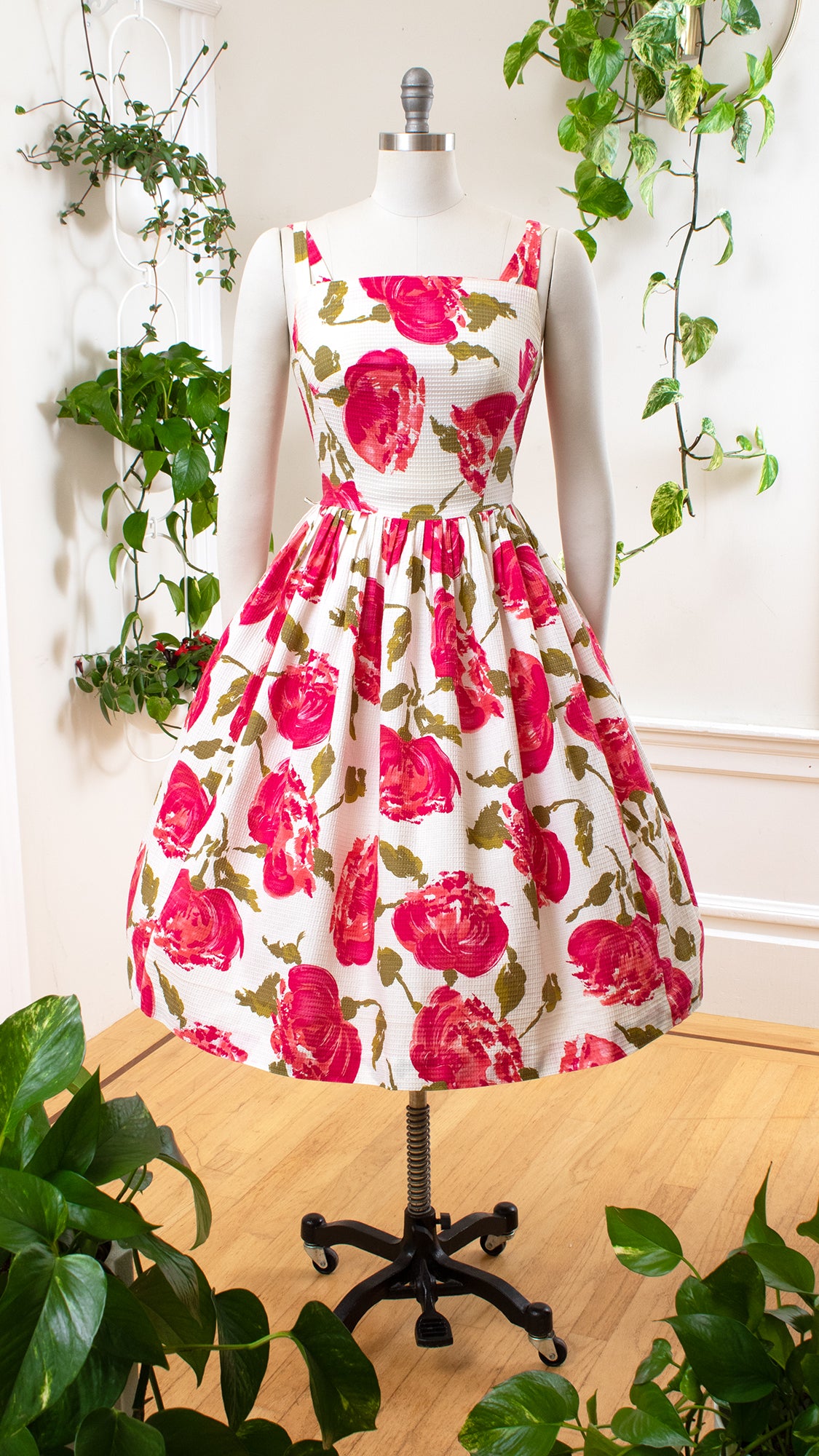 1950s Pink Floral Cotton Sundress | medium Birthday Life Vintage 1950s Pink Floral Cotton Sundress | medium Birthday Life Vintage