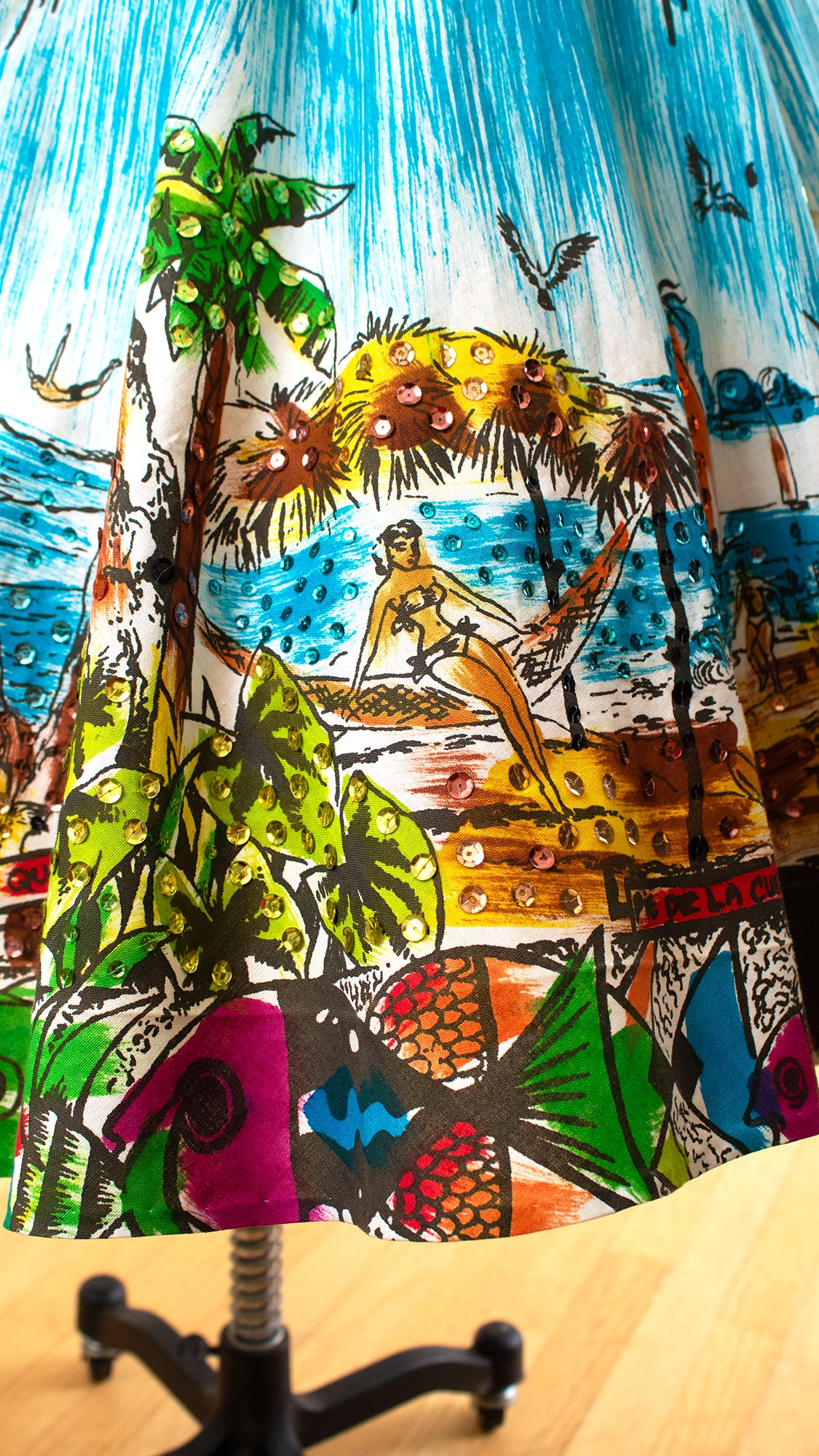 1950s Mexican Hand-Painted Sequin Novelty Circle Skirt | medium/large/x-large