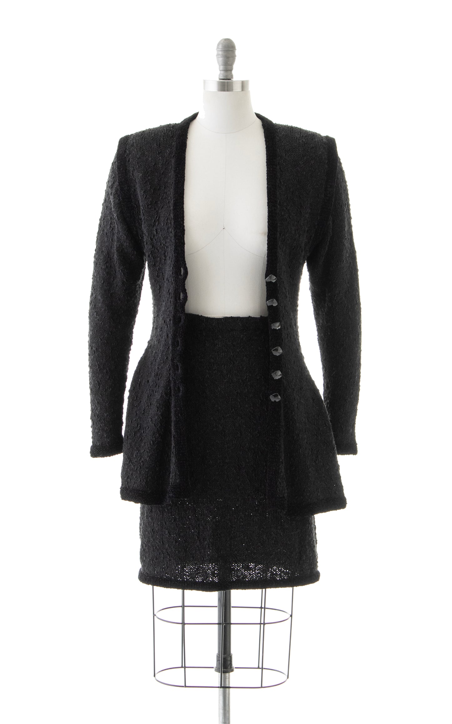 1980s Chenille Knit Peplum Jacket Skirt Suit | small/medium