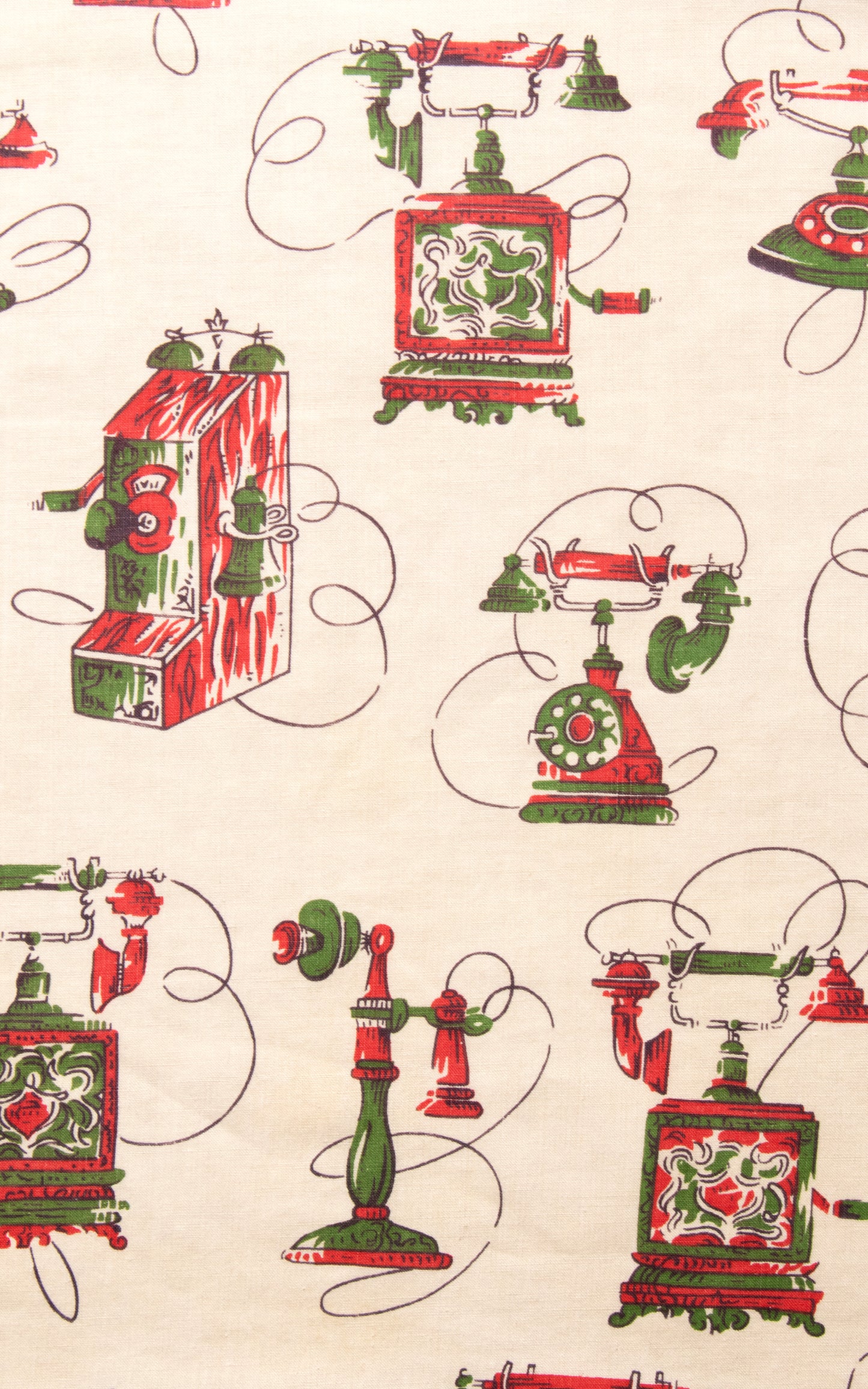1950s Antique Telephones Novelty Print Blouse | medium