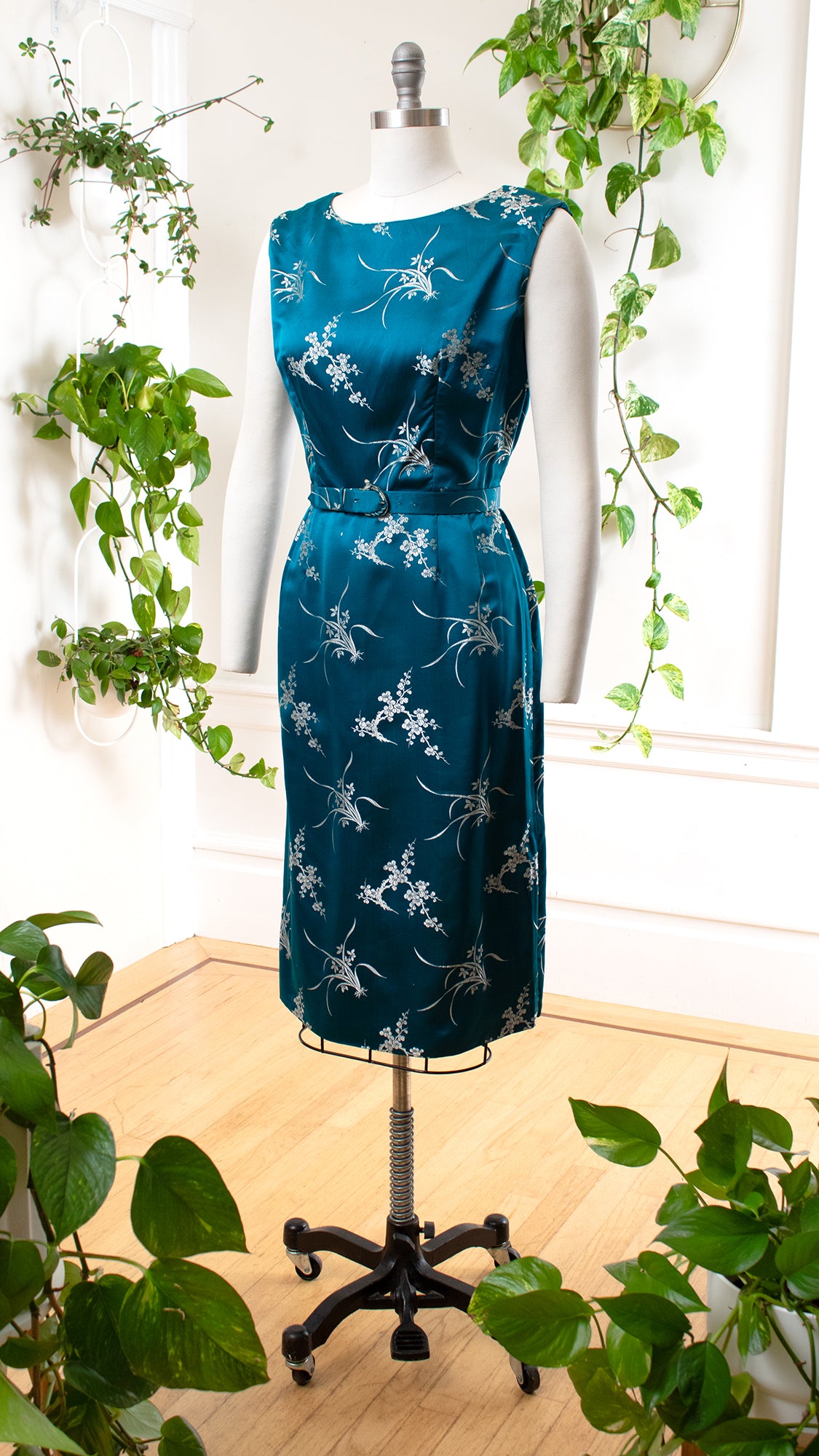 1960s Asian Cherry Blossom Silk Dress | medium