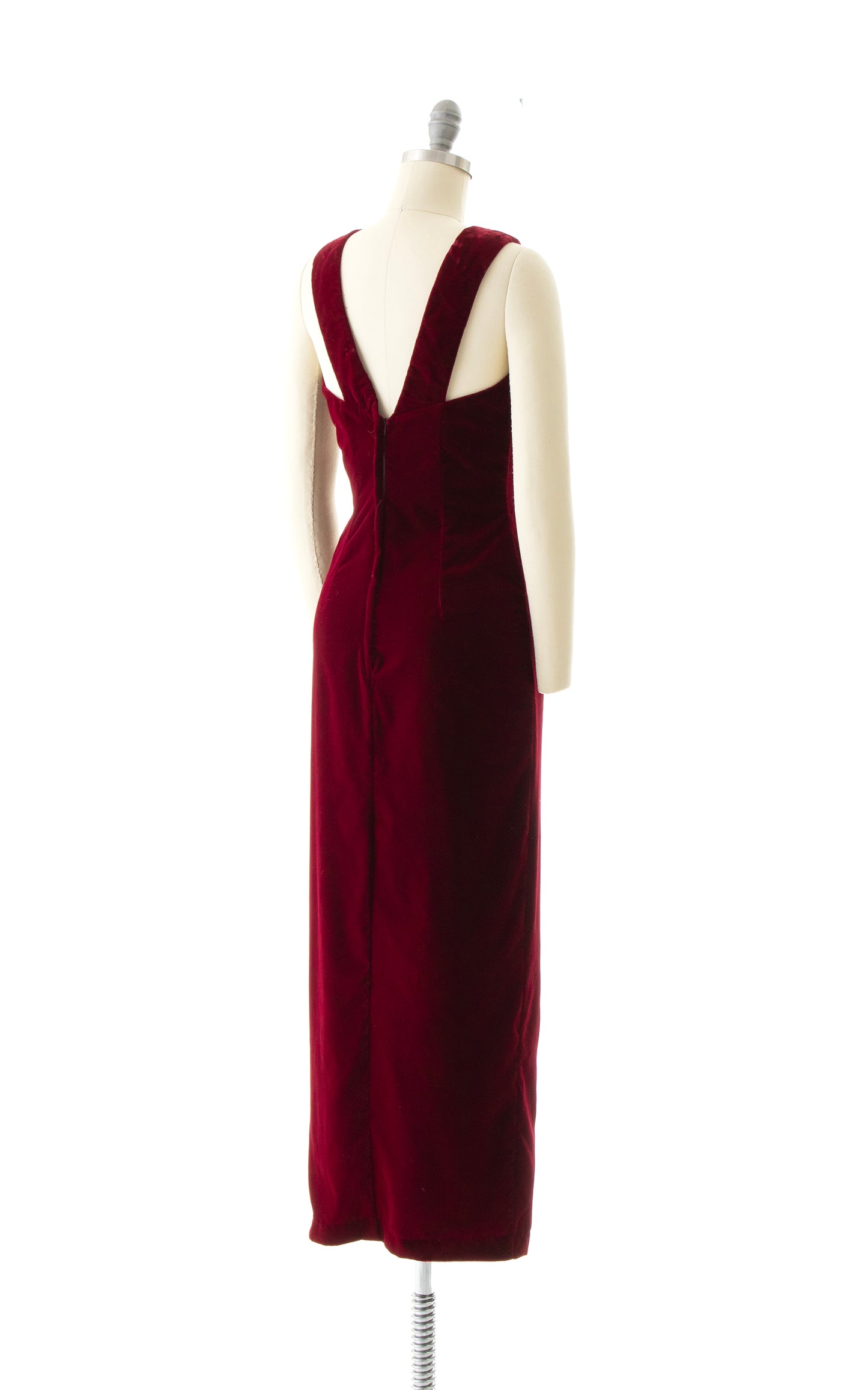 1990s Burgundy Velvet High Slit Gown | x-small