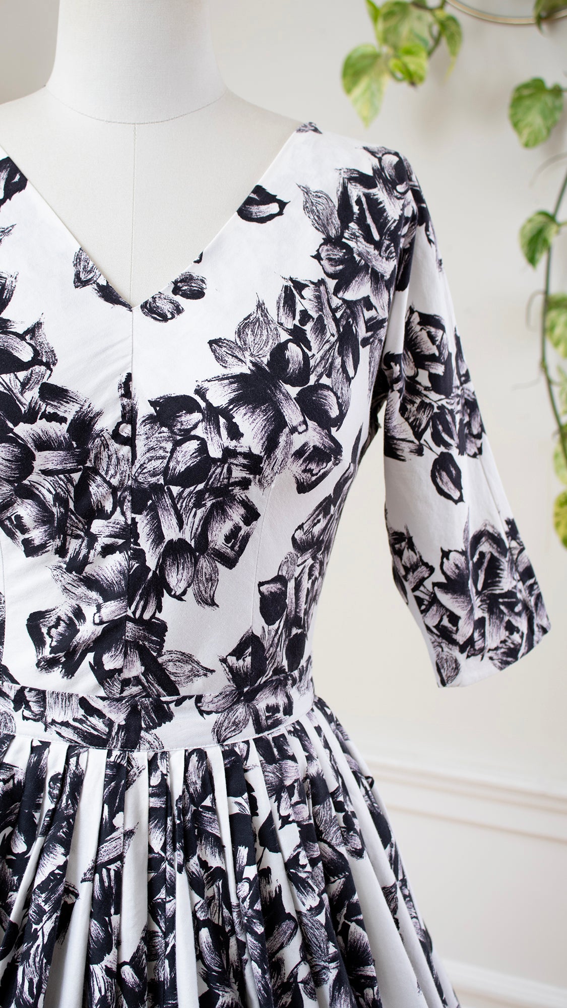 1950s Rose Striped Cotton Blouse & Skirt Set | small