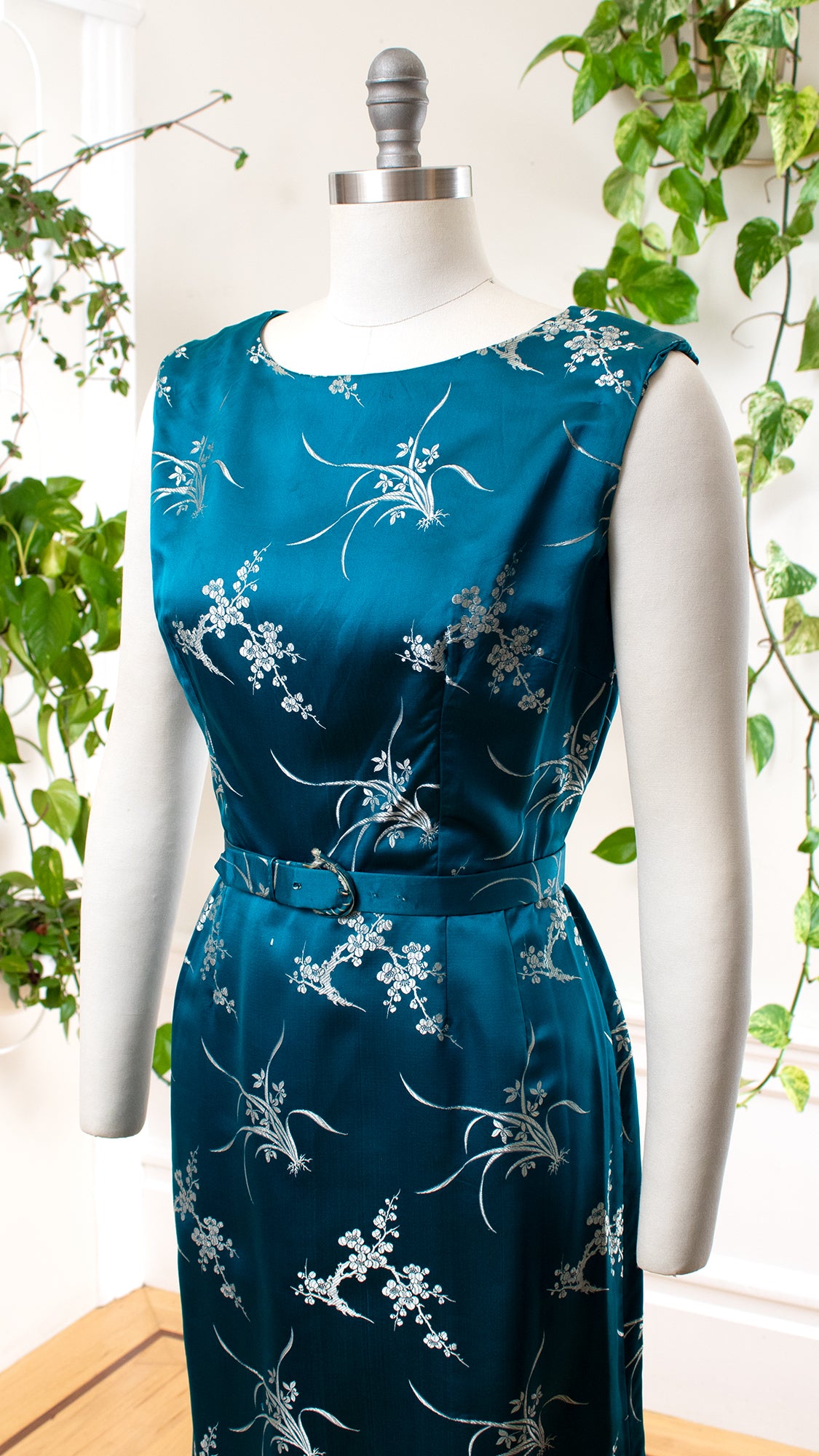 1960s Asian Cherry Blossom Silk Dress | medium