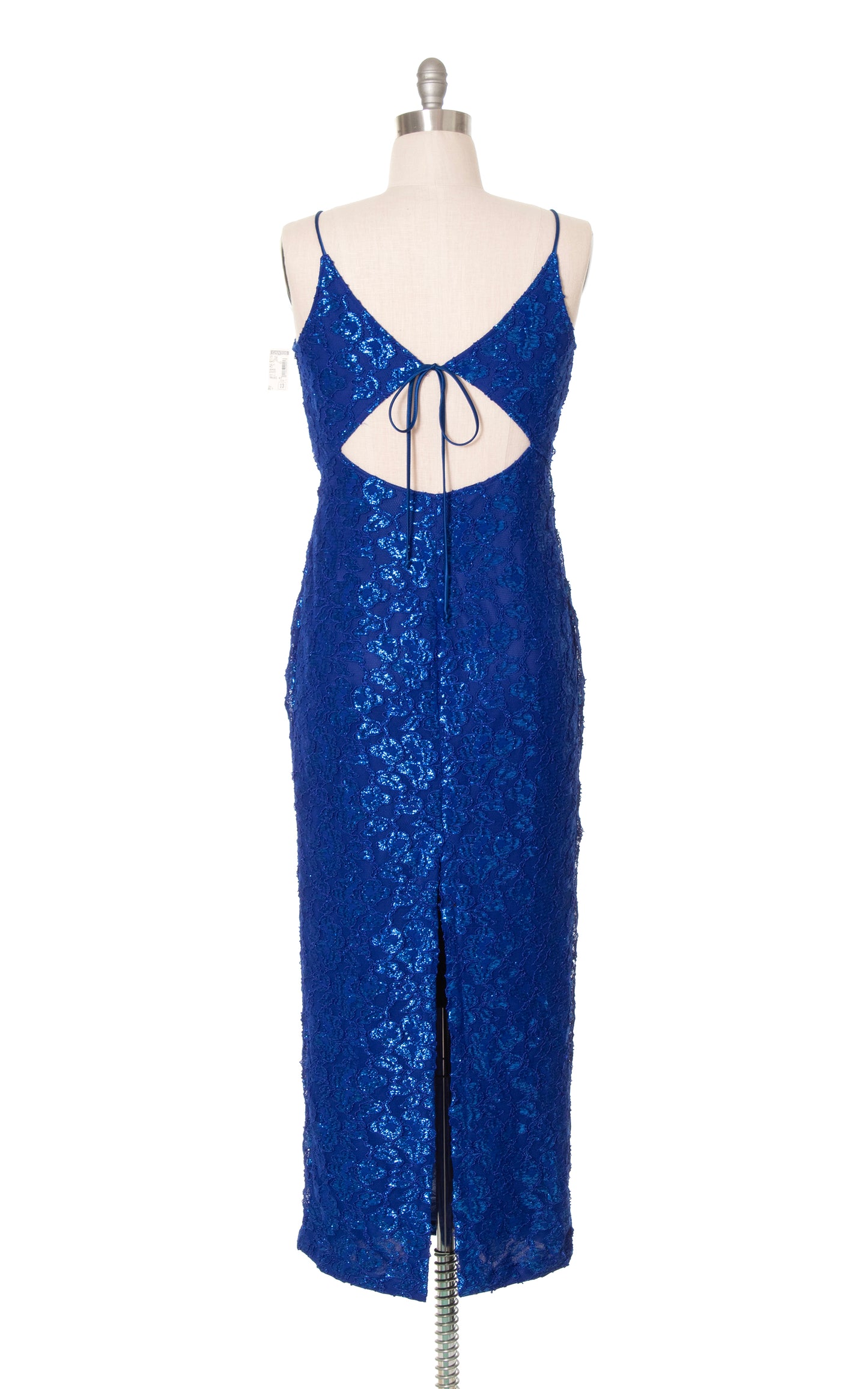 2000s Y2K DEADSTOCK Metallic Lace Open Back Gown | medium/large