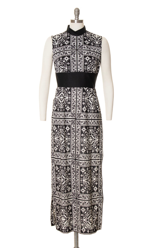 1960s 1970s Open Sides Tile Print Maxi Dress | small/medium