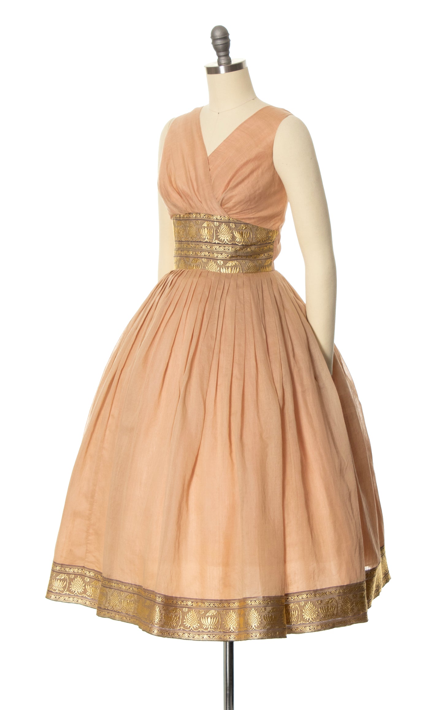 1950s Ribbon Cotton Voile Dress & Wrap Set | small