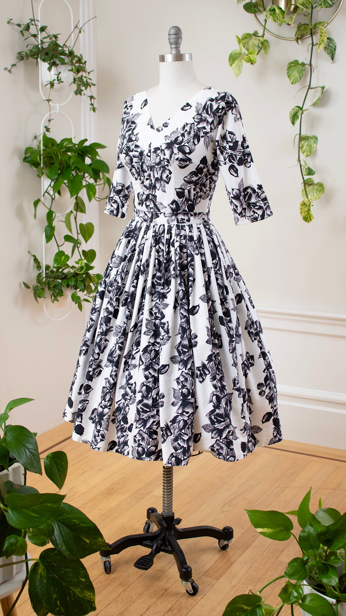 1950s Rose Striped Cotton Blouse & Skirt Set | small