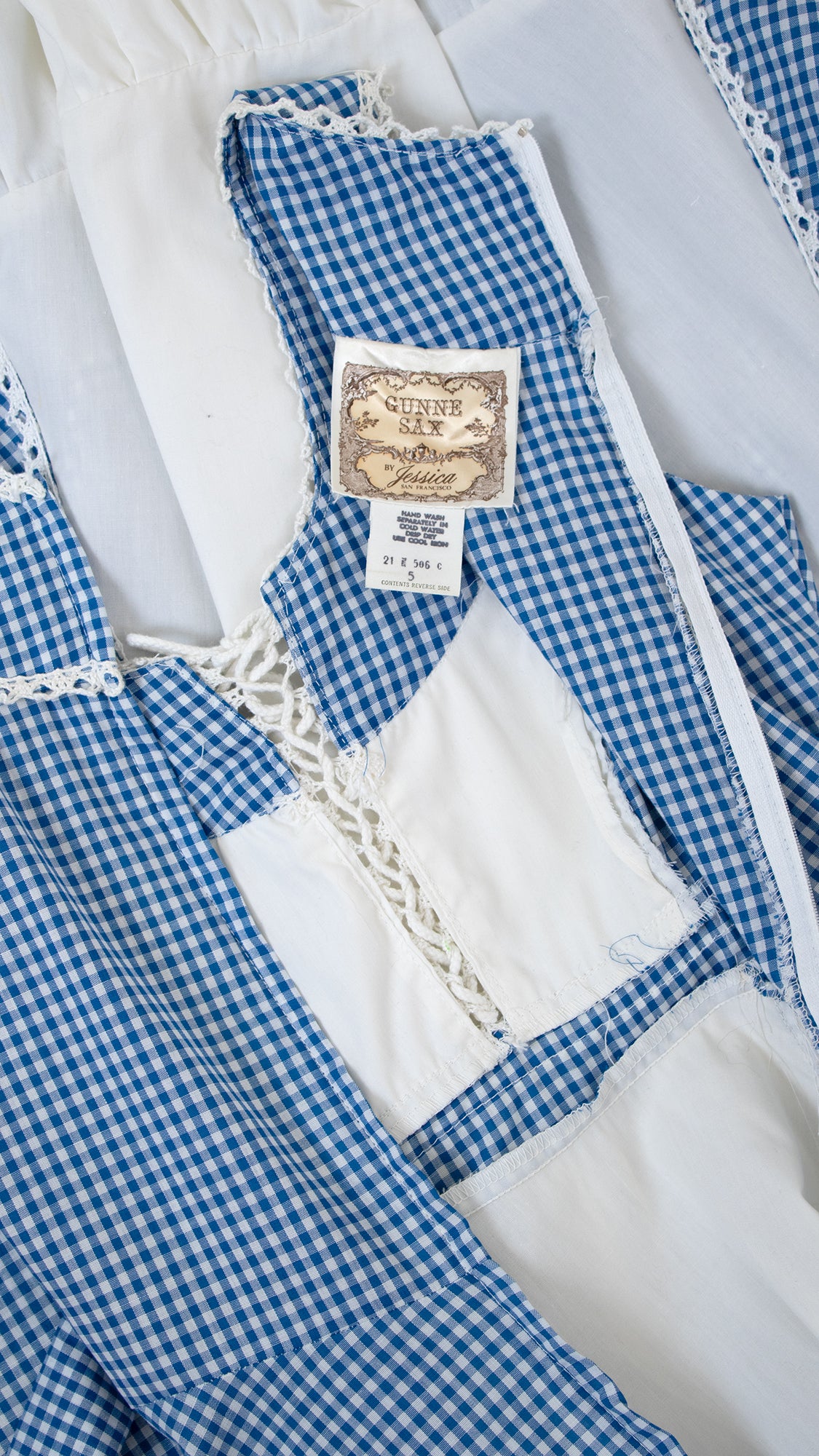 1970s GUNNE SAX Gingham Lace-Up Maxi Dress | x-small