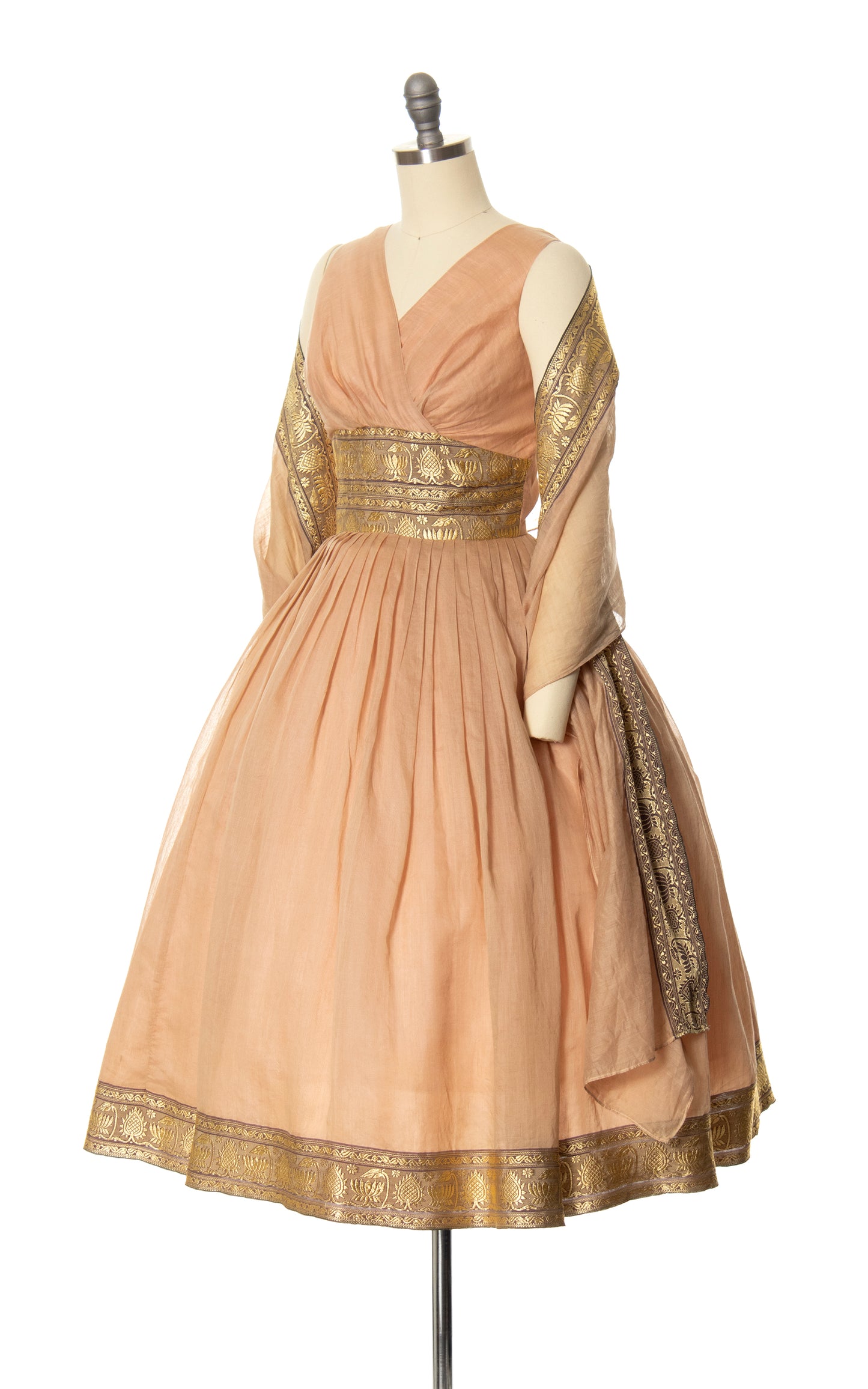 1950s Ribbon Cotton Voile Dress & Wrap Set | small