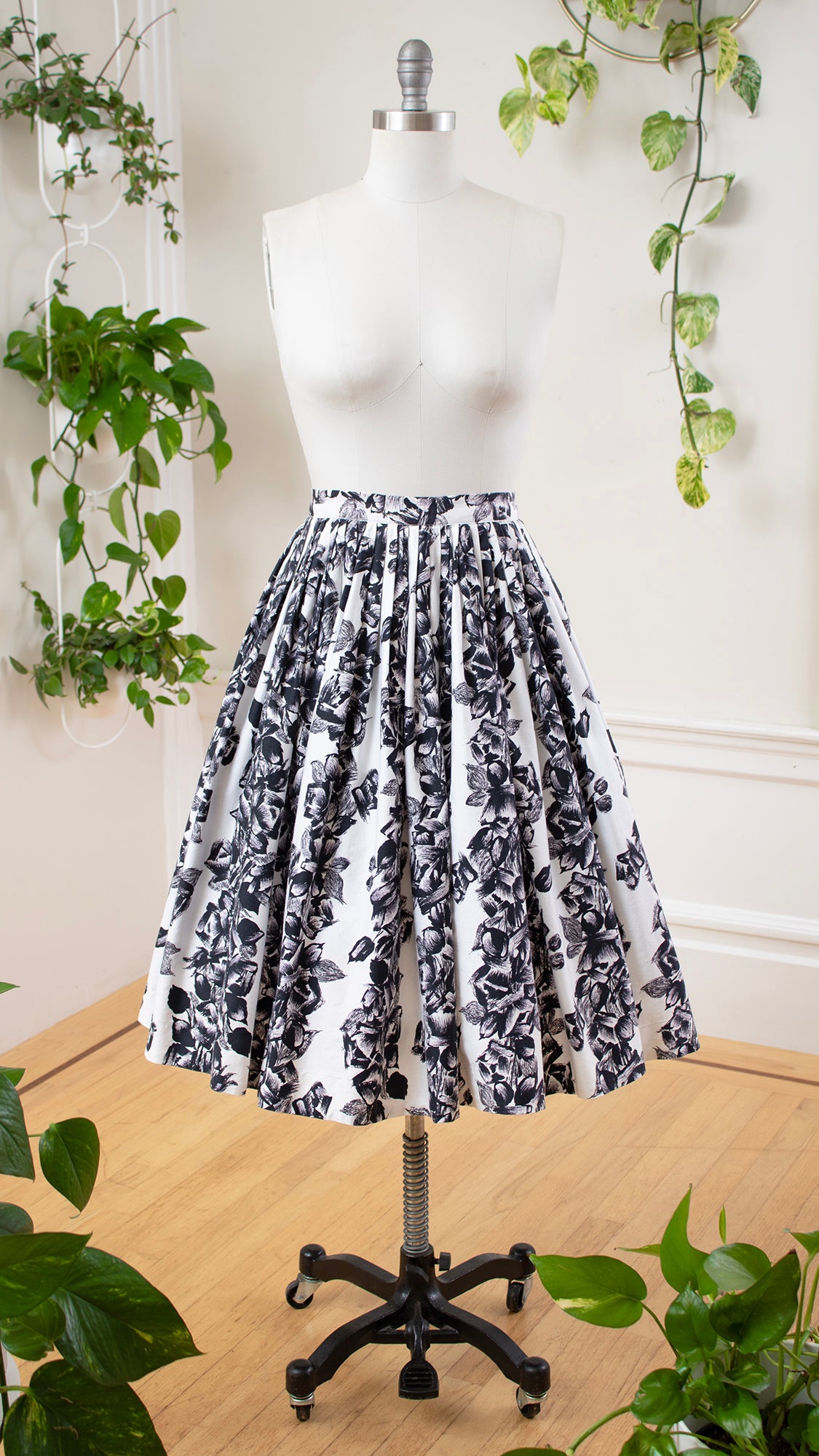 1950s Rose Striped Cotton Blouse & Skirt Set | small