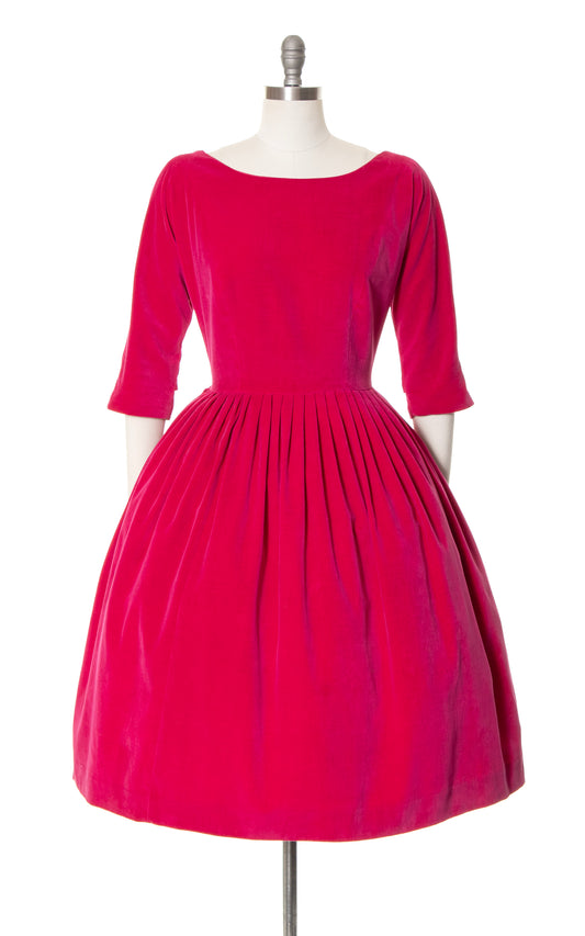 1950s Fuchsia Velvet Dress | medium