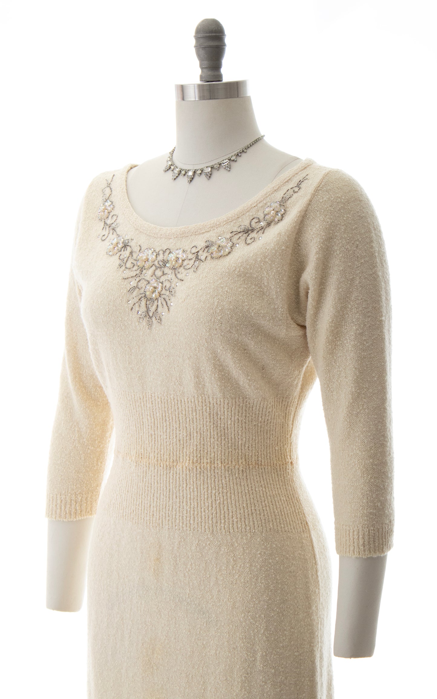 1950s Beaded Knit Wool Sweater Dress | small/medium