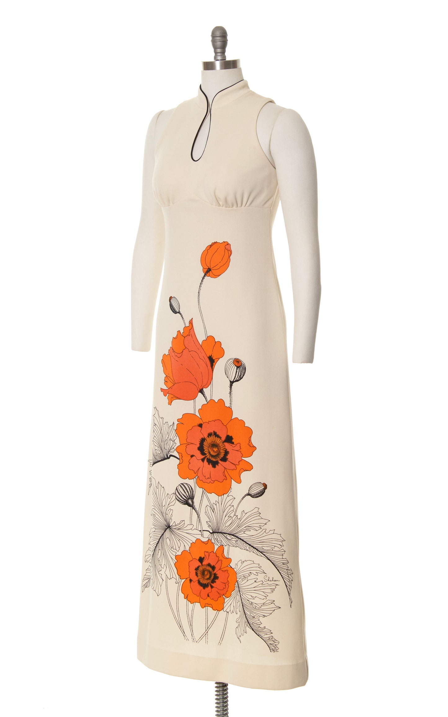 1970s ALFRED SHAHEEN Poppy Screen Printed Maxi Dress | x-small/small
