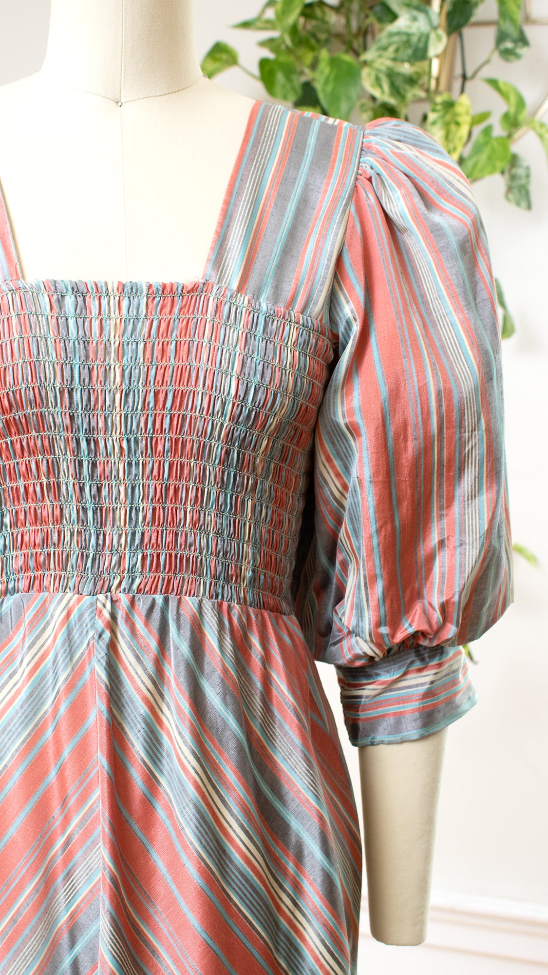 1970s does 1930s Striped Puff Sleeve Gown | x-small/small