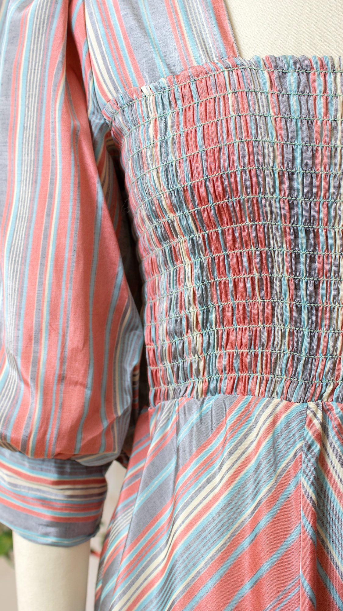1970s does 1930s Striped Puff Sleeve Gown | x-small/small
