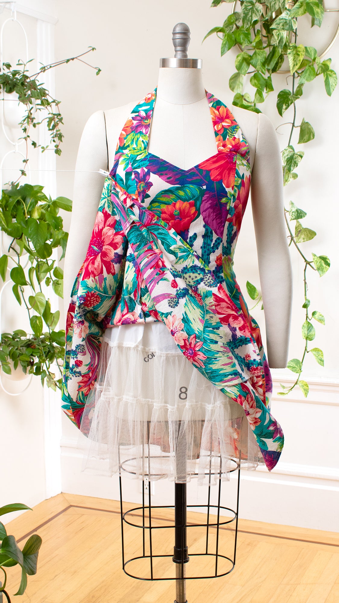 1990s Floral Cactus Halter Dress | medium