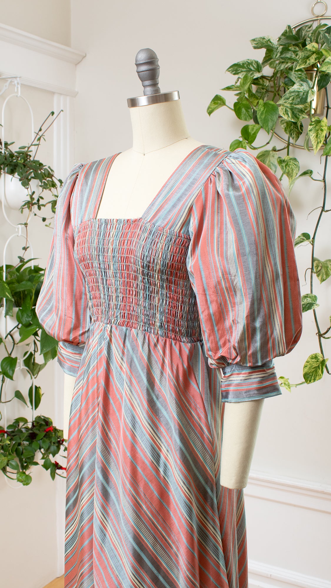 1970s does 1930s Striped Puff Sleeve Gown | x-small/small