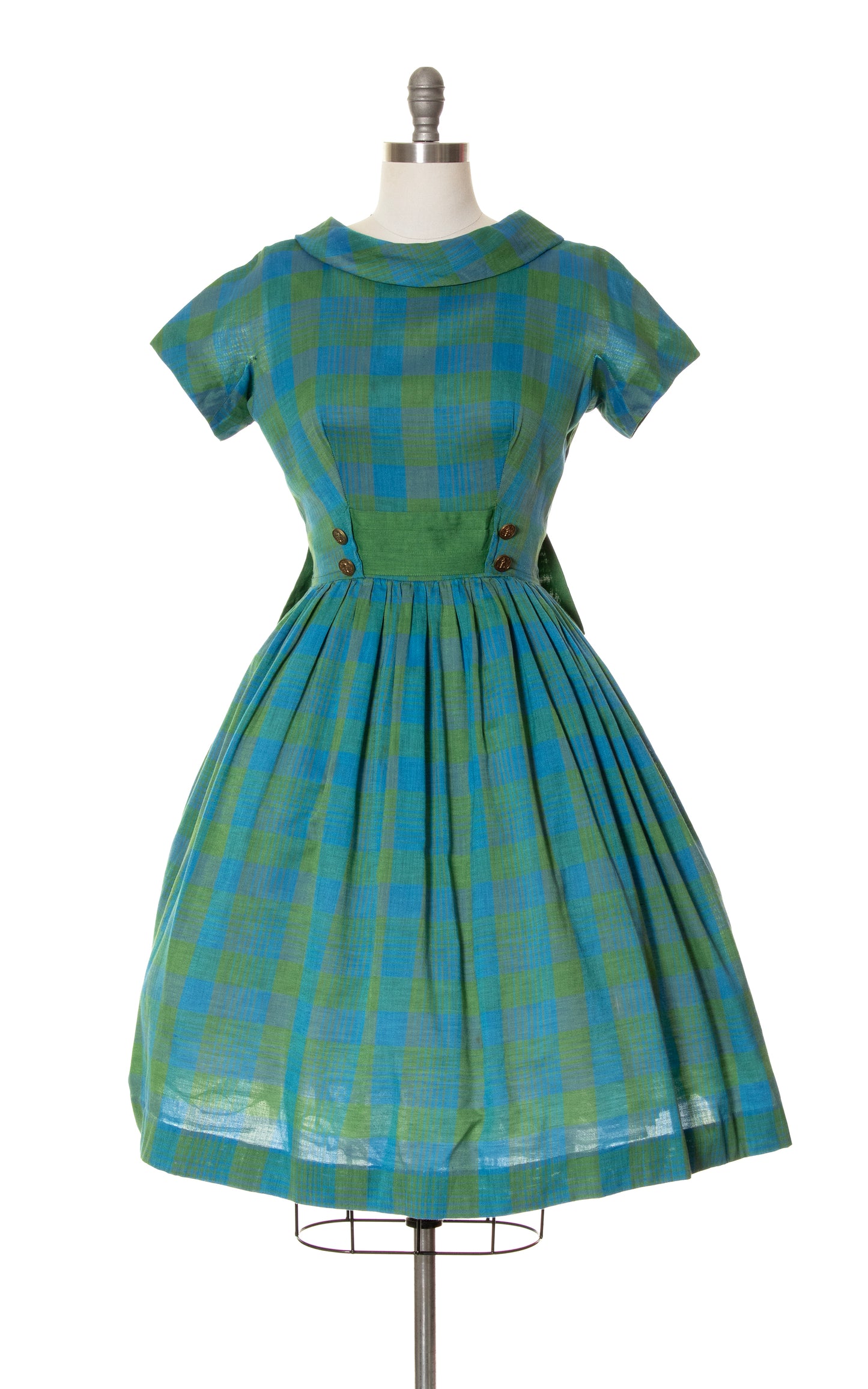 1960s Plaid Bow Back Dress | small/medium