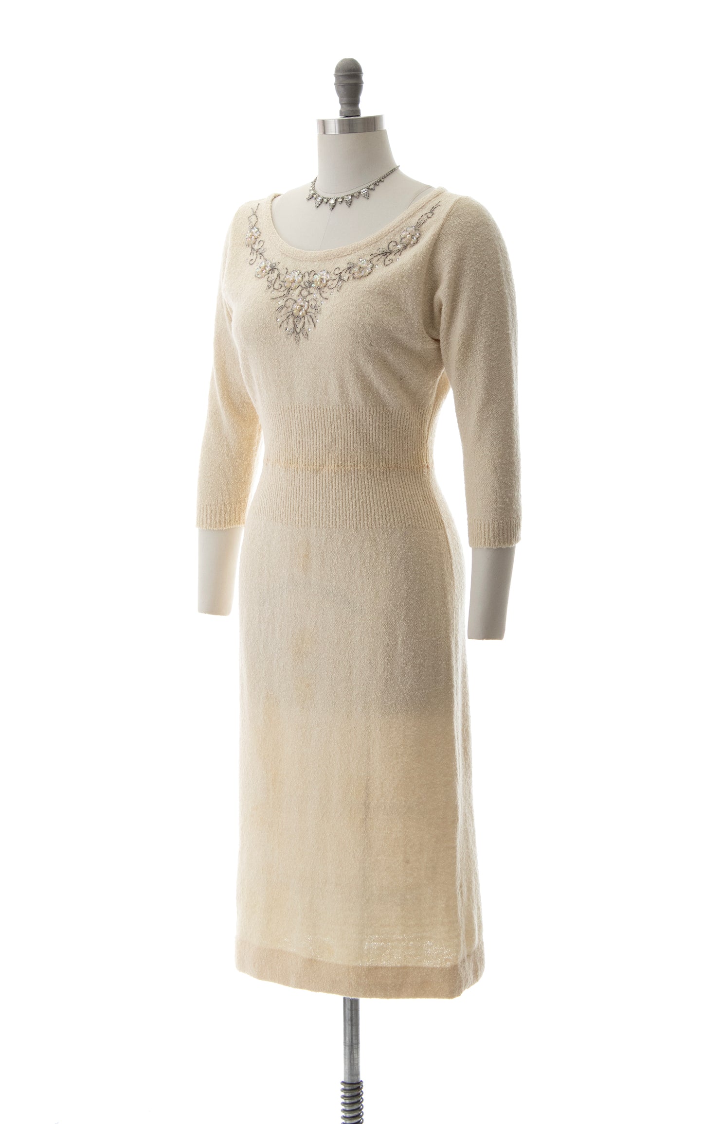 1950s Beaded Knit Wool Sweater Dress | small/medium