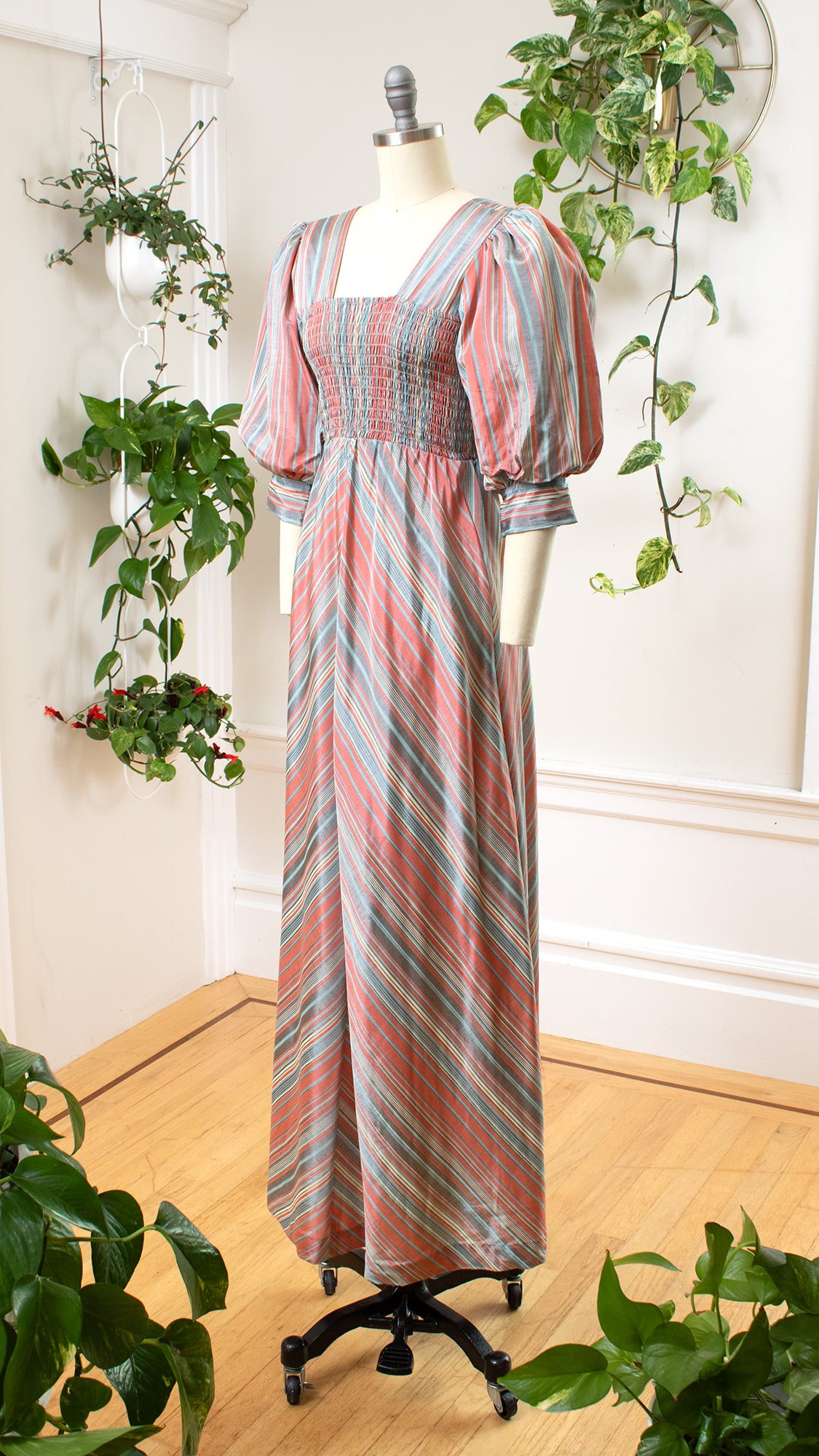 1970s does 1930s Striped Puff Sleeve Gown | x-small/small