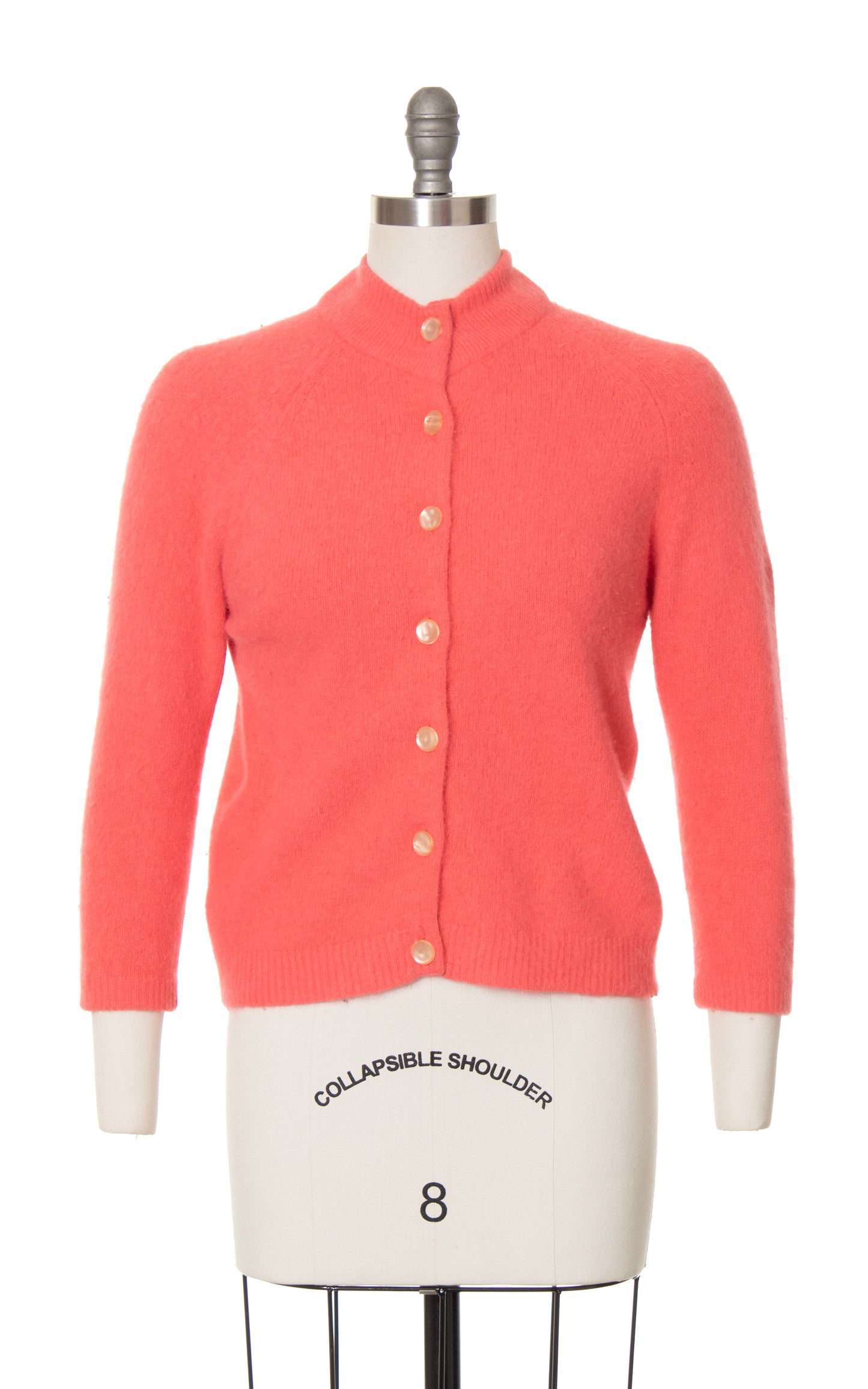 1950s 1960s Salmon Pink Knit Angora Wool Cardigan | small/medium