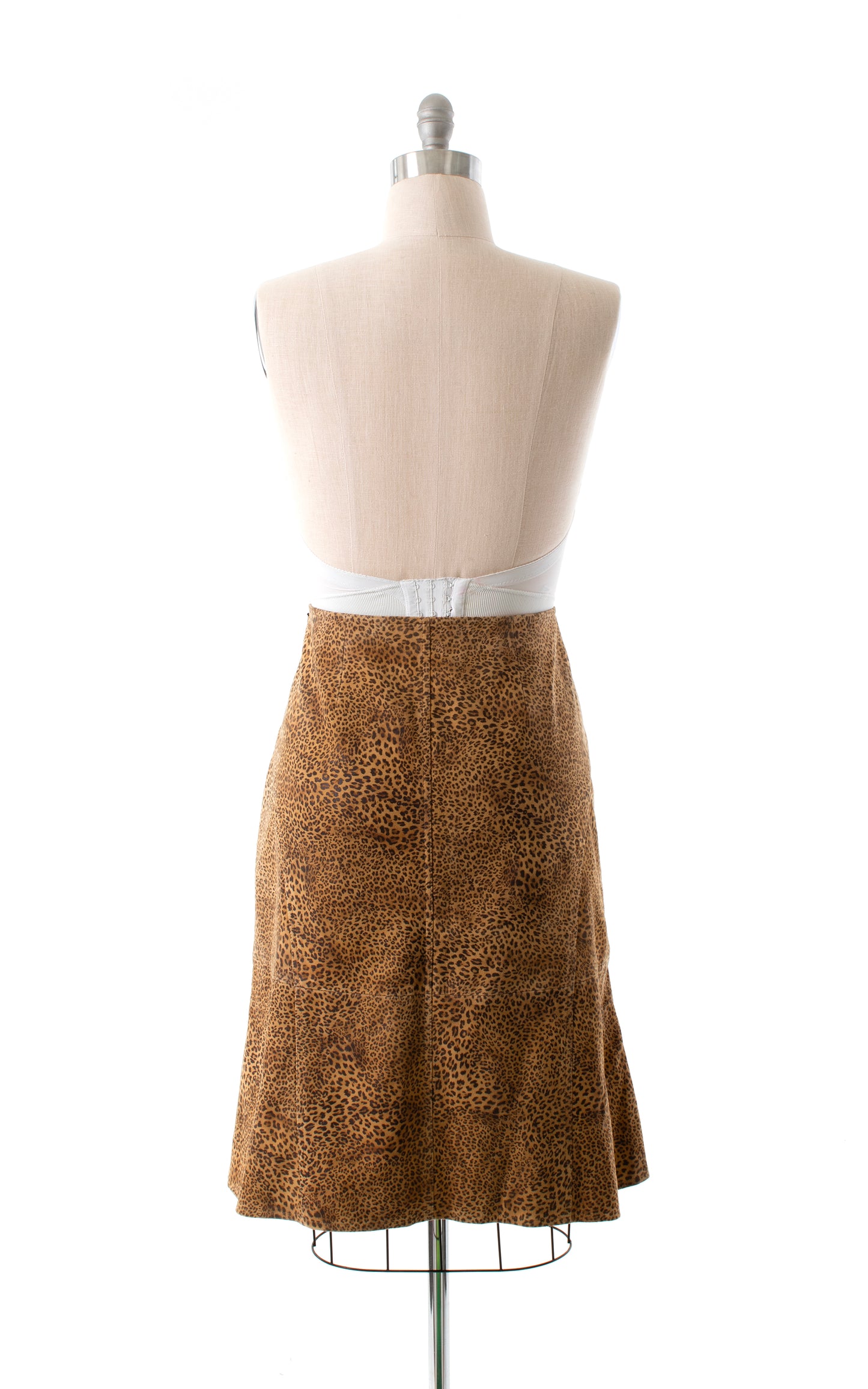 1980s Suede Leopard Print Skirt | x-large