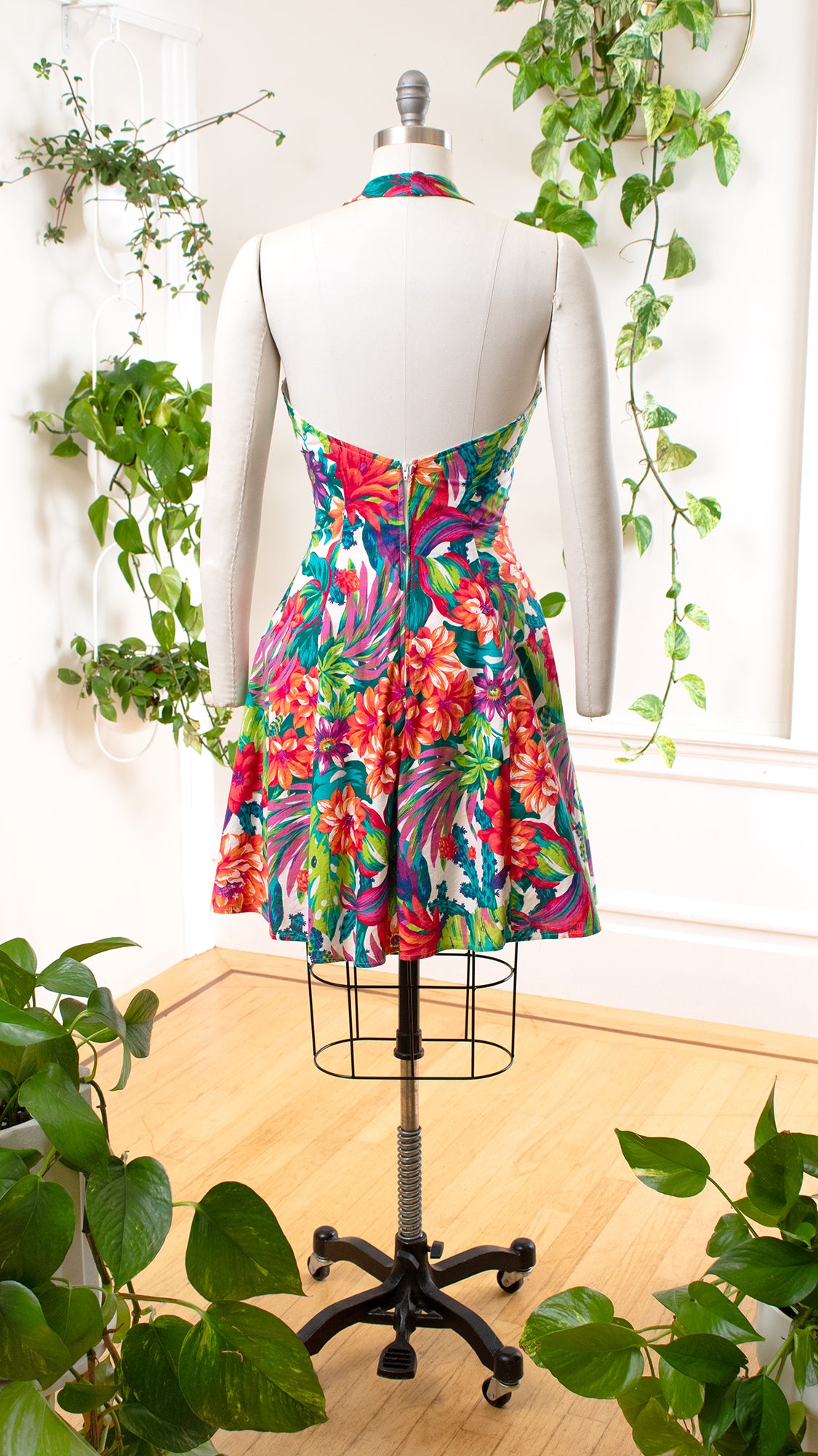 1990s Floral Cactus Halter Dress | medium