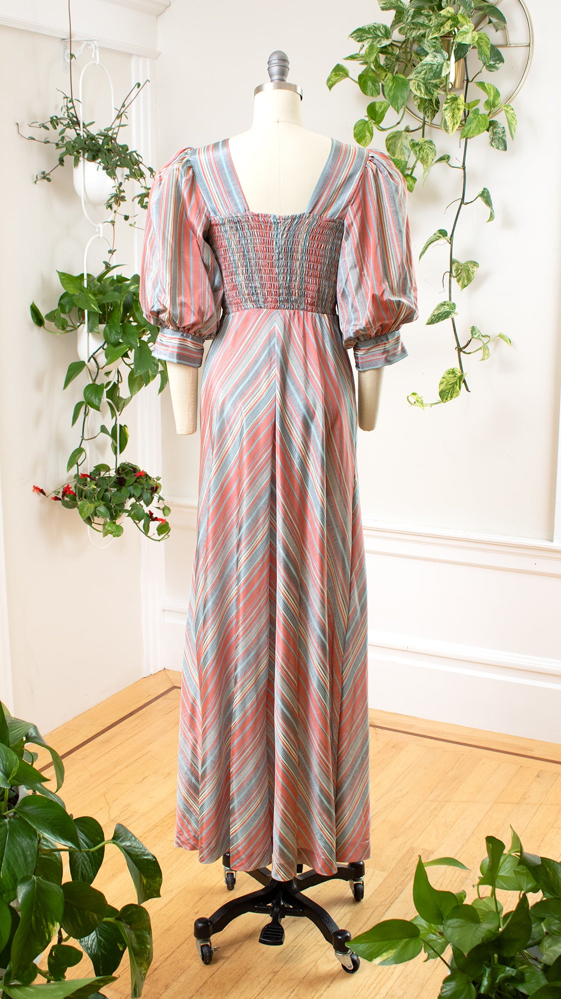 1970s does 1930s Striped Puff Sleeve Gown | x-small/small