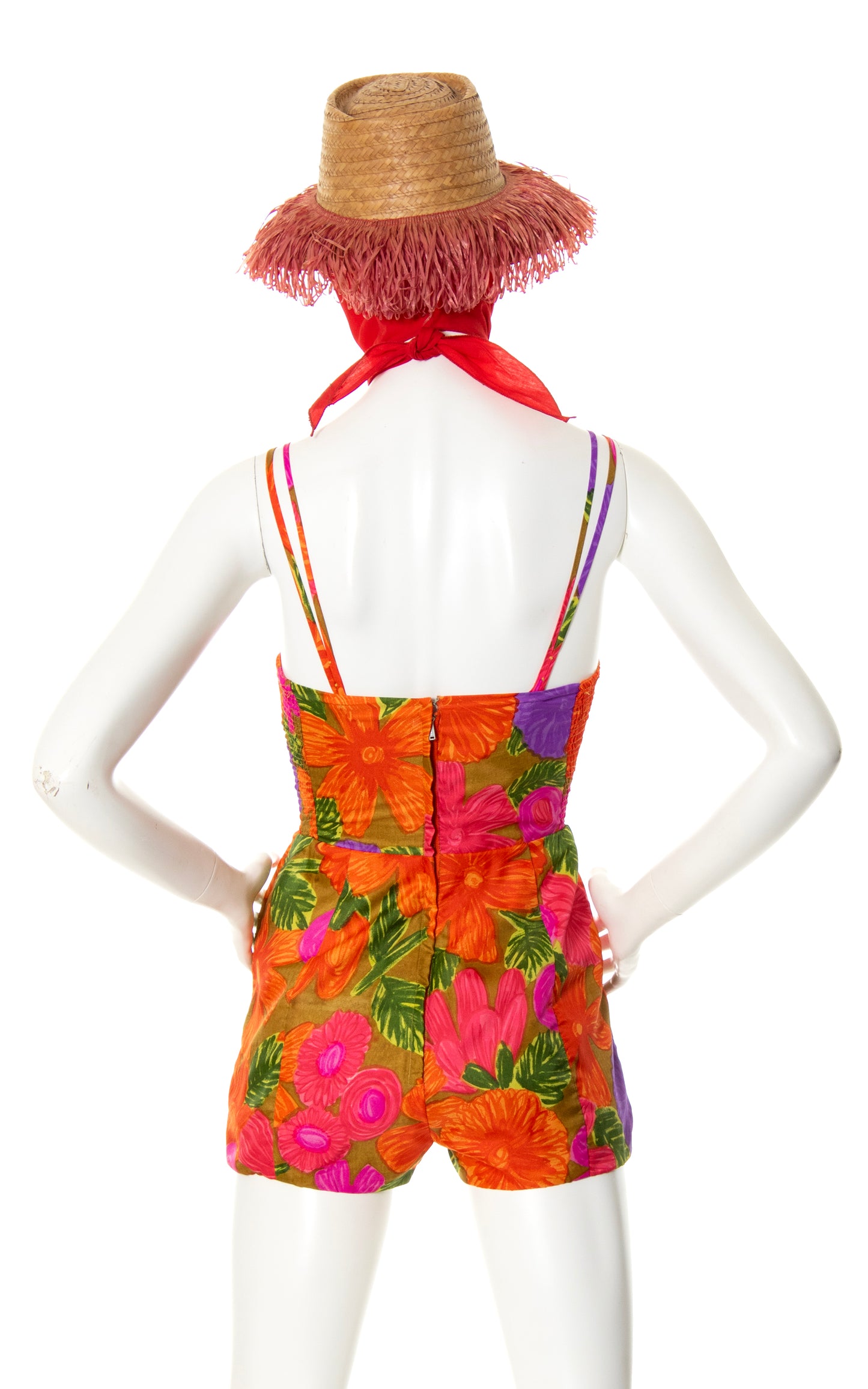 1960s Hawaiian Floral Shirred Romper | x-small/small