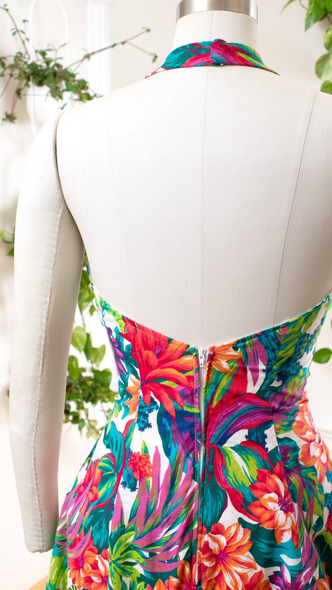 1990s Floral Cactus Halter Dress | medium