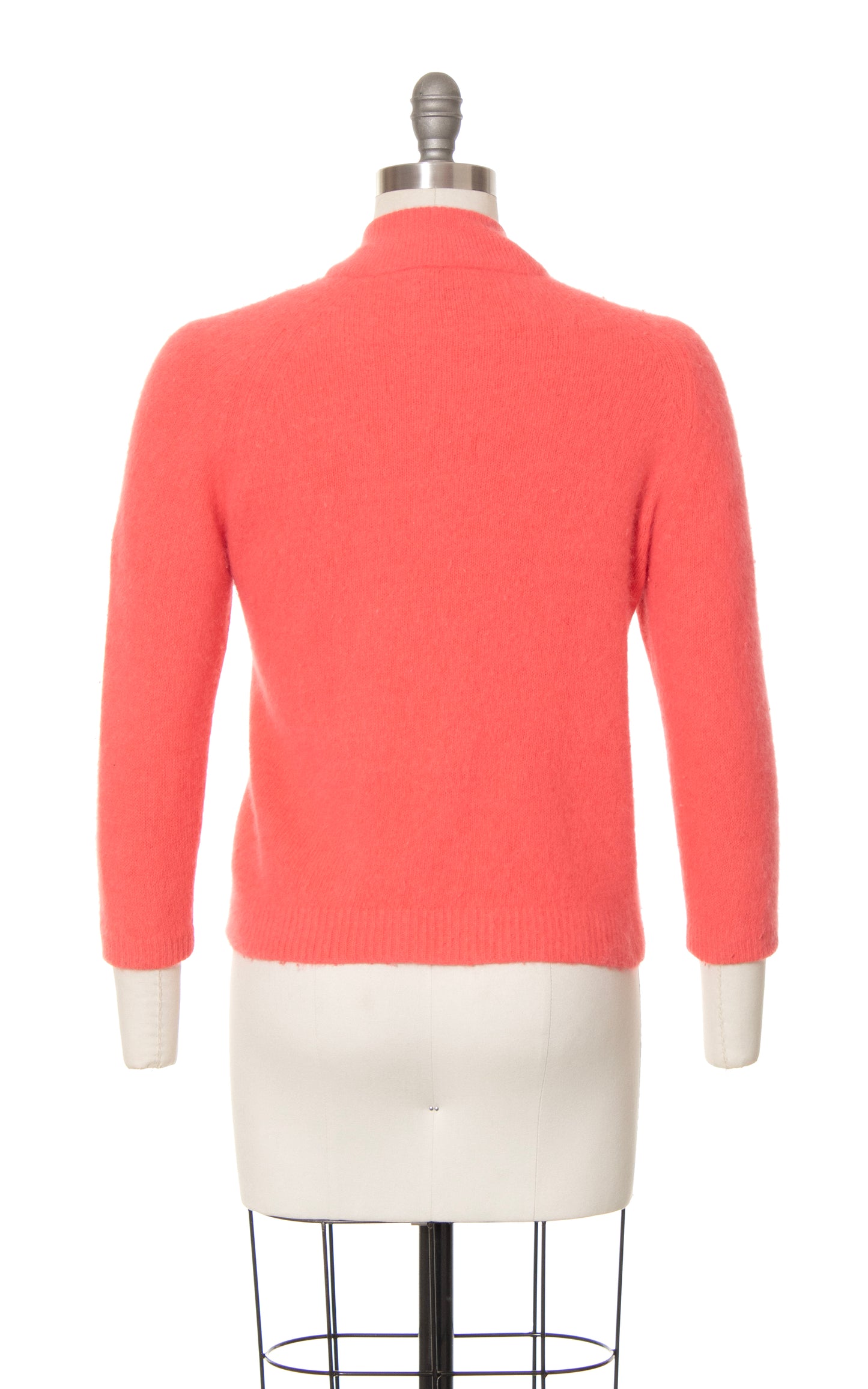 1950s 1960s Salmon Pink Knit Angora Wool Cardigan | small/medium