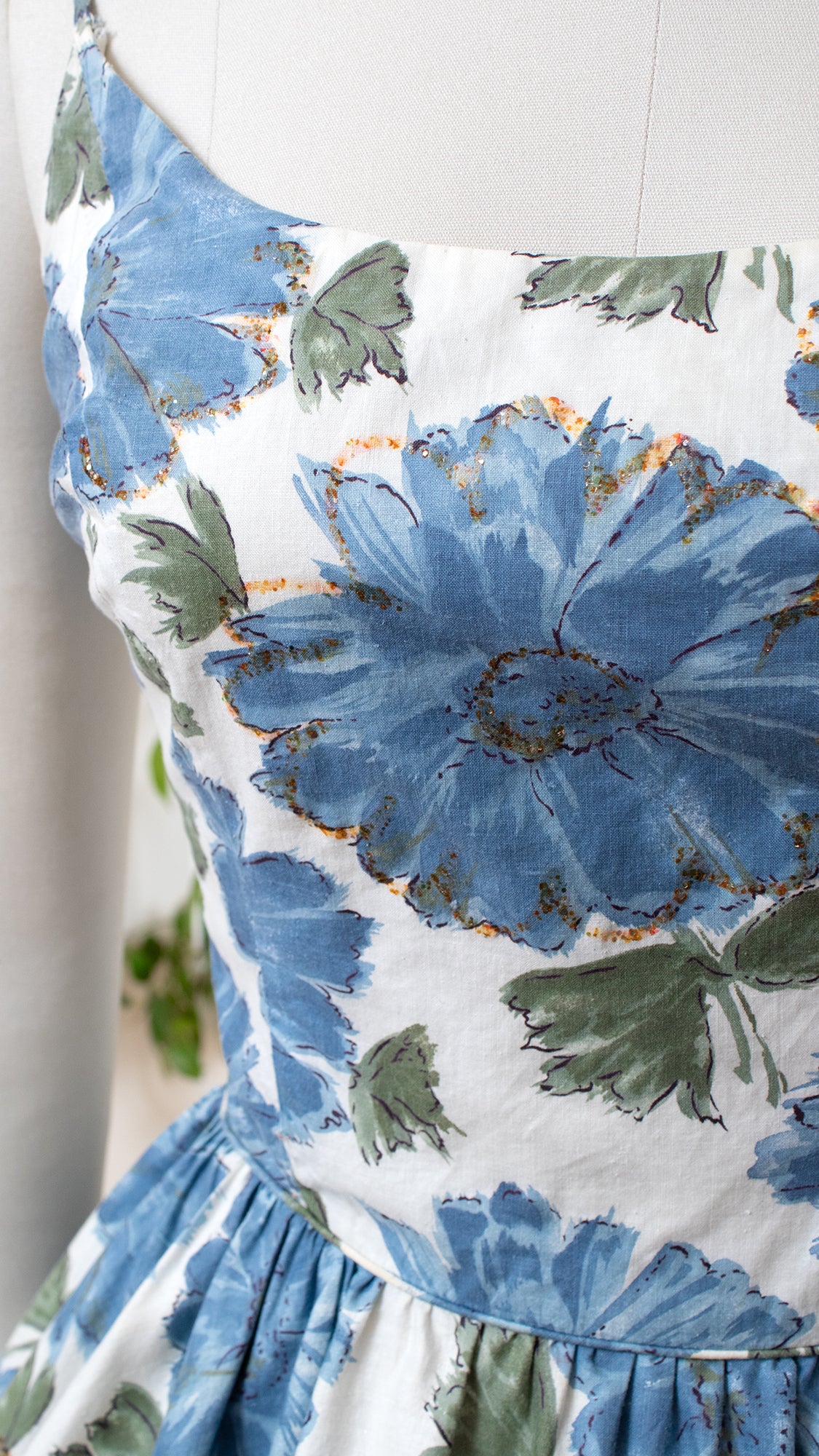 1950s Blue Floral Circle Skirt Sundress | small