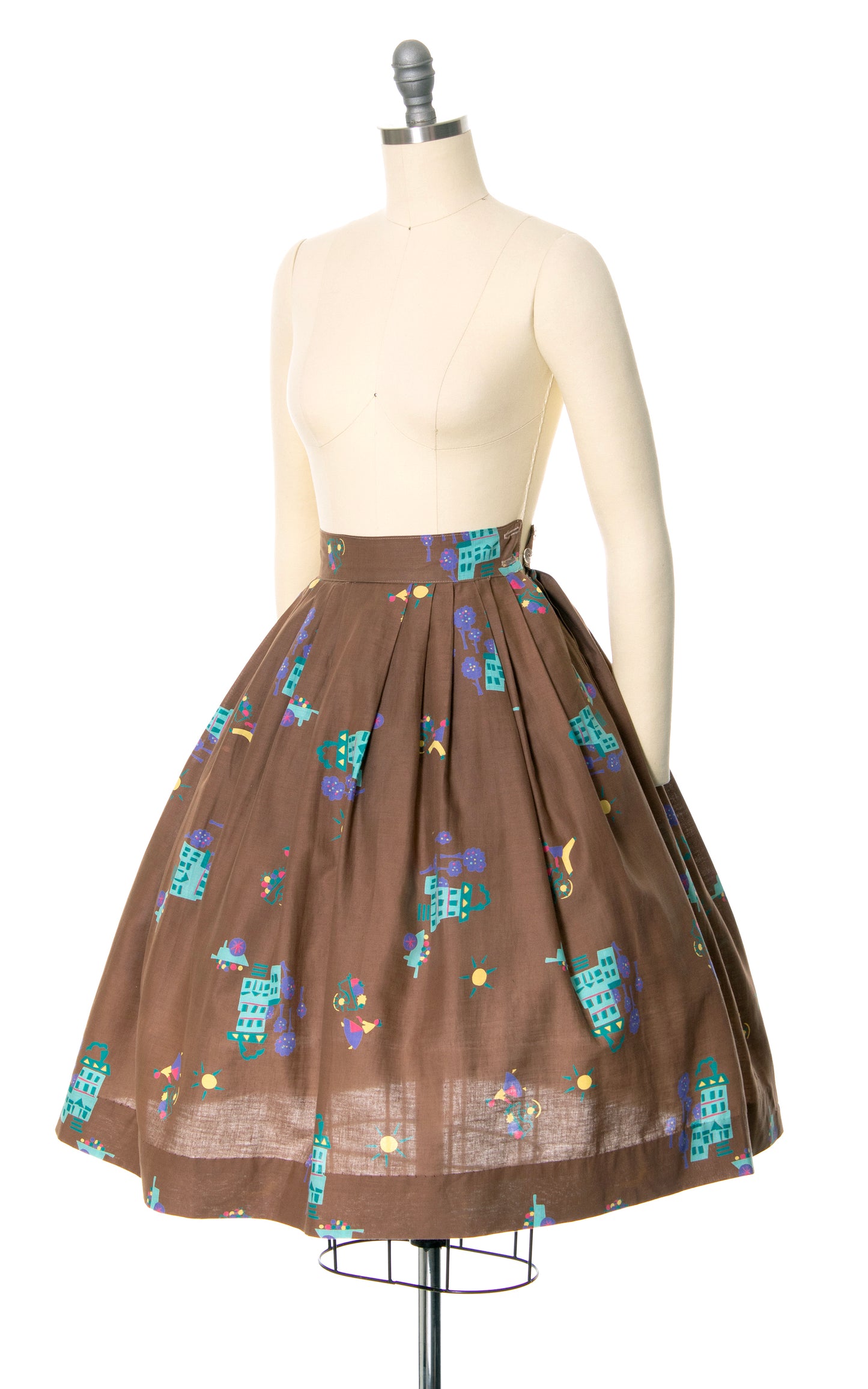 1950s Fantasy Castle Novelty Print Skirt | x-small