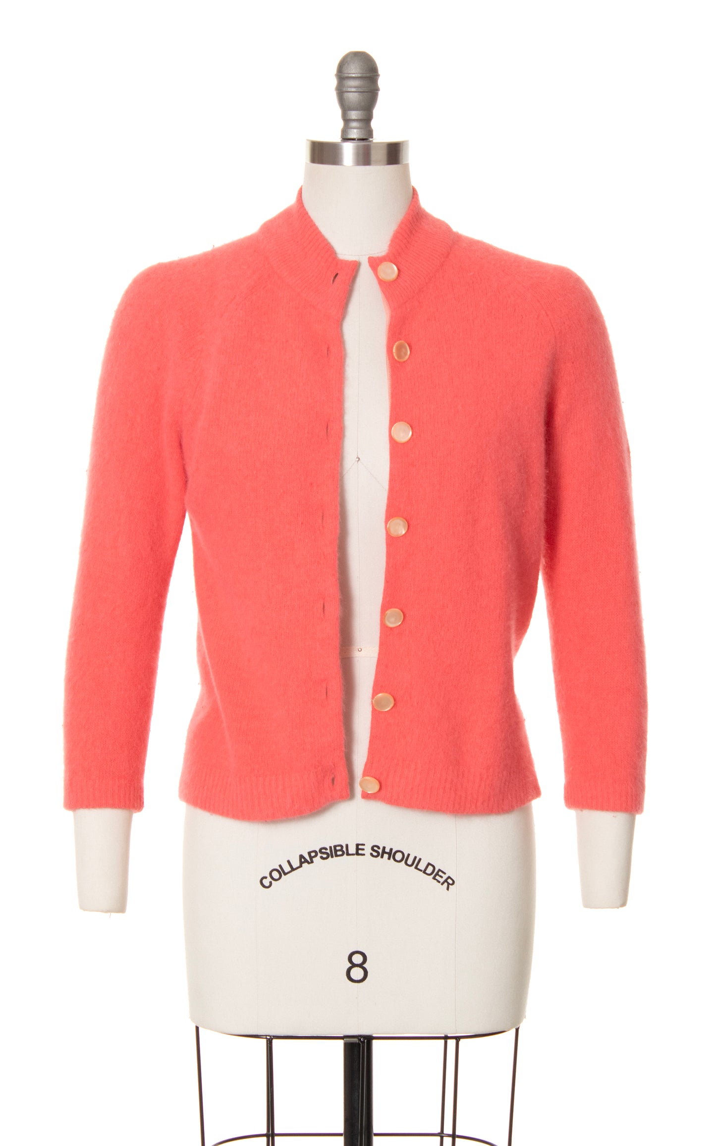 1950s 1960s Salmon Pink Knit Angora Wool Cardigan | small/medium