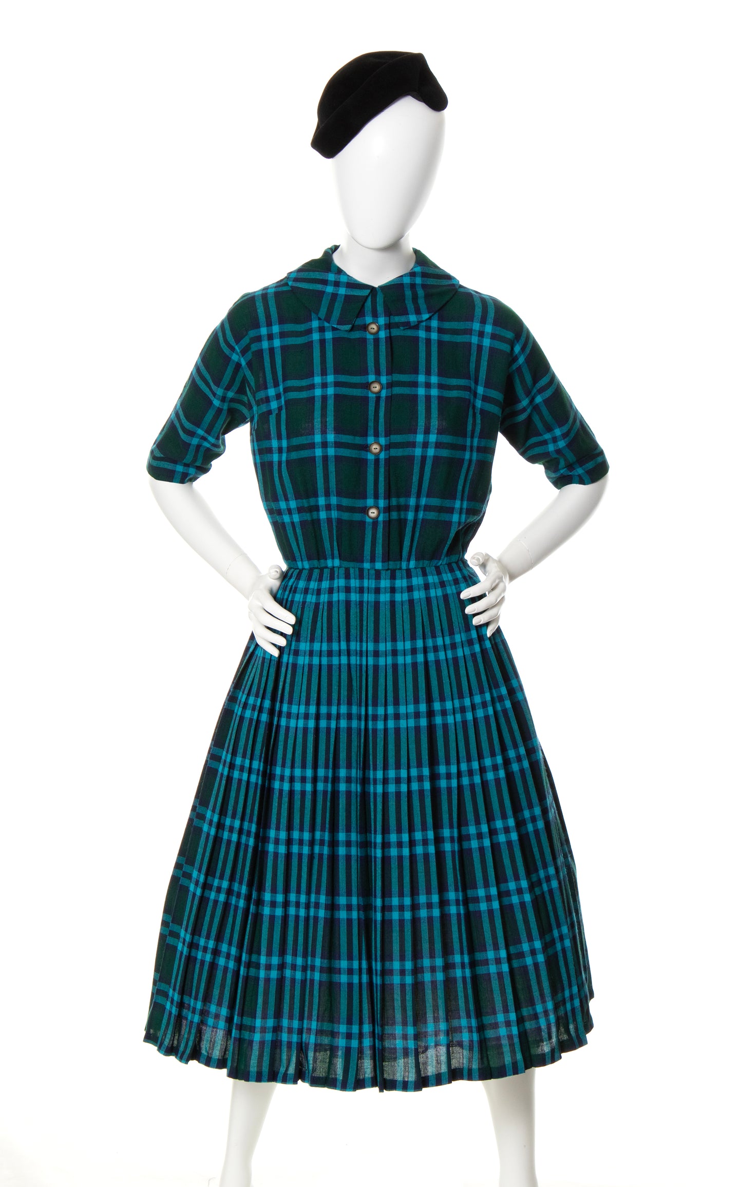 1950s Plaid Wool Shirtwaist Dress | x-small/small