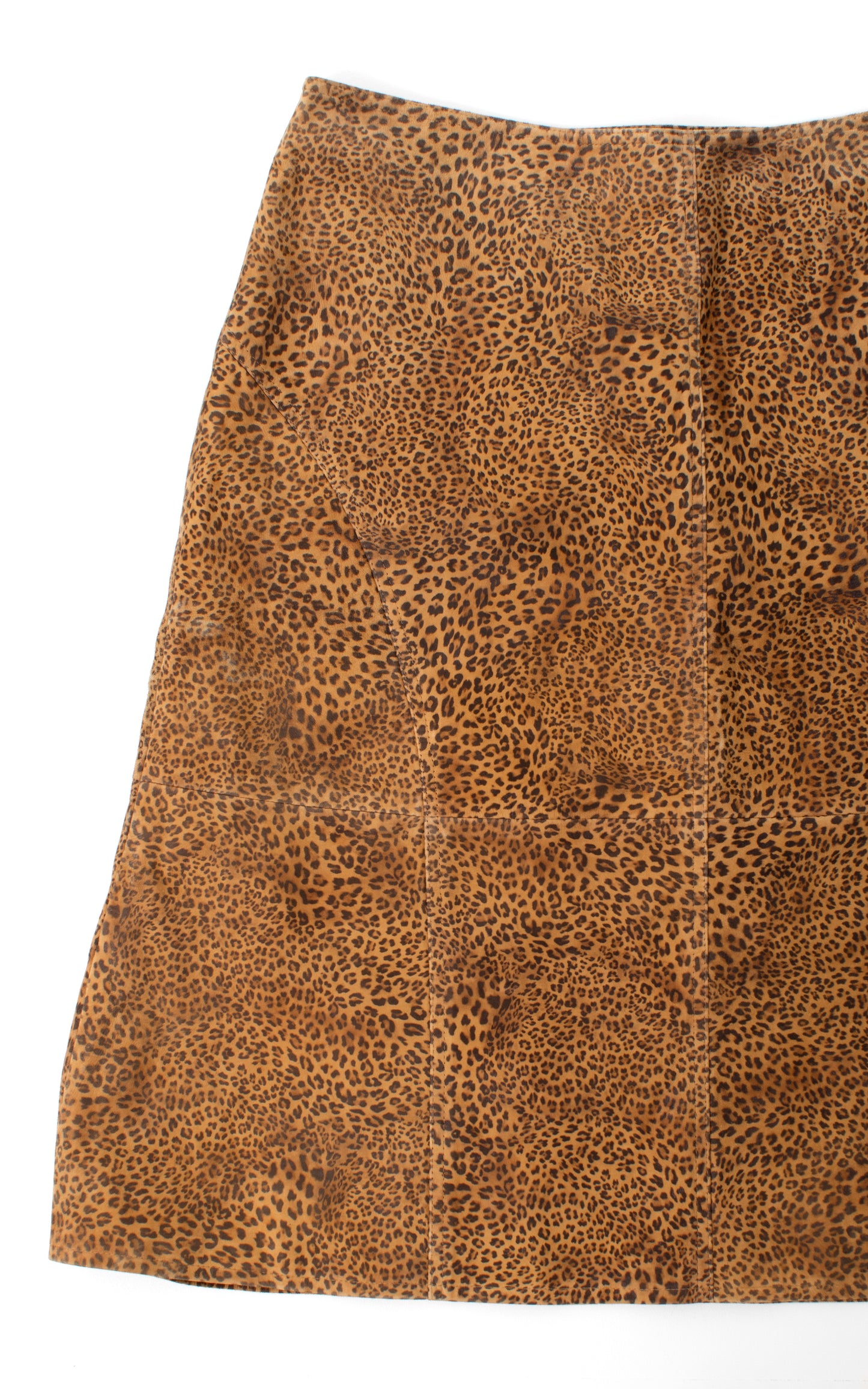 1980s Suede Leopard Print Skirt | x-large