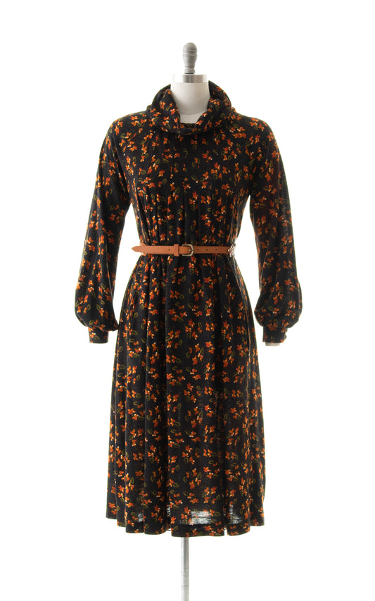 1970s Floral Jersey Trapeze Dress with Pockets | x-small/small/medium