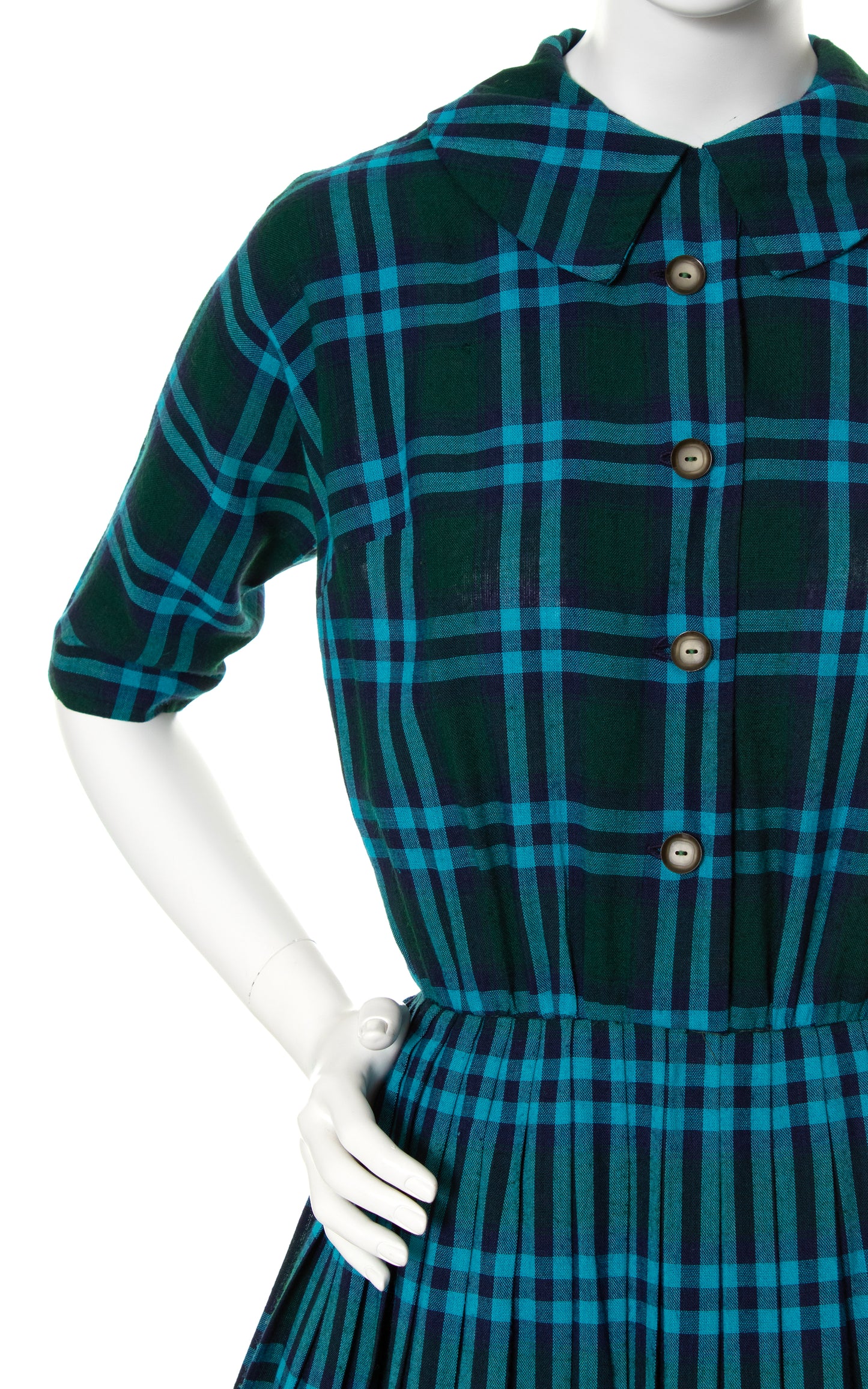 1950s Plaid Wool Shirtwaist Dress | x-small/small