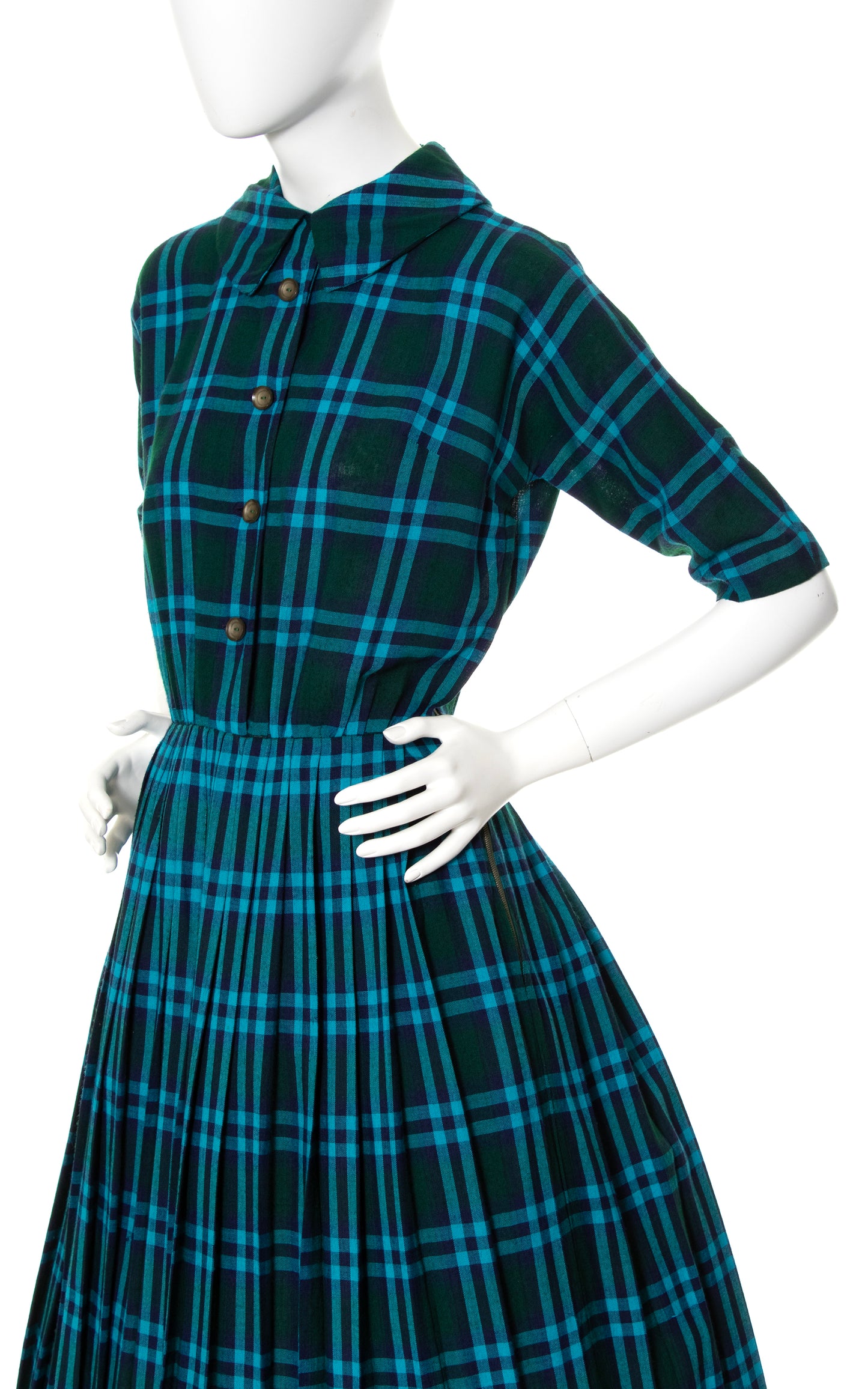 1950s Plaid Wool Shirtwaist Dress | x-small/small