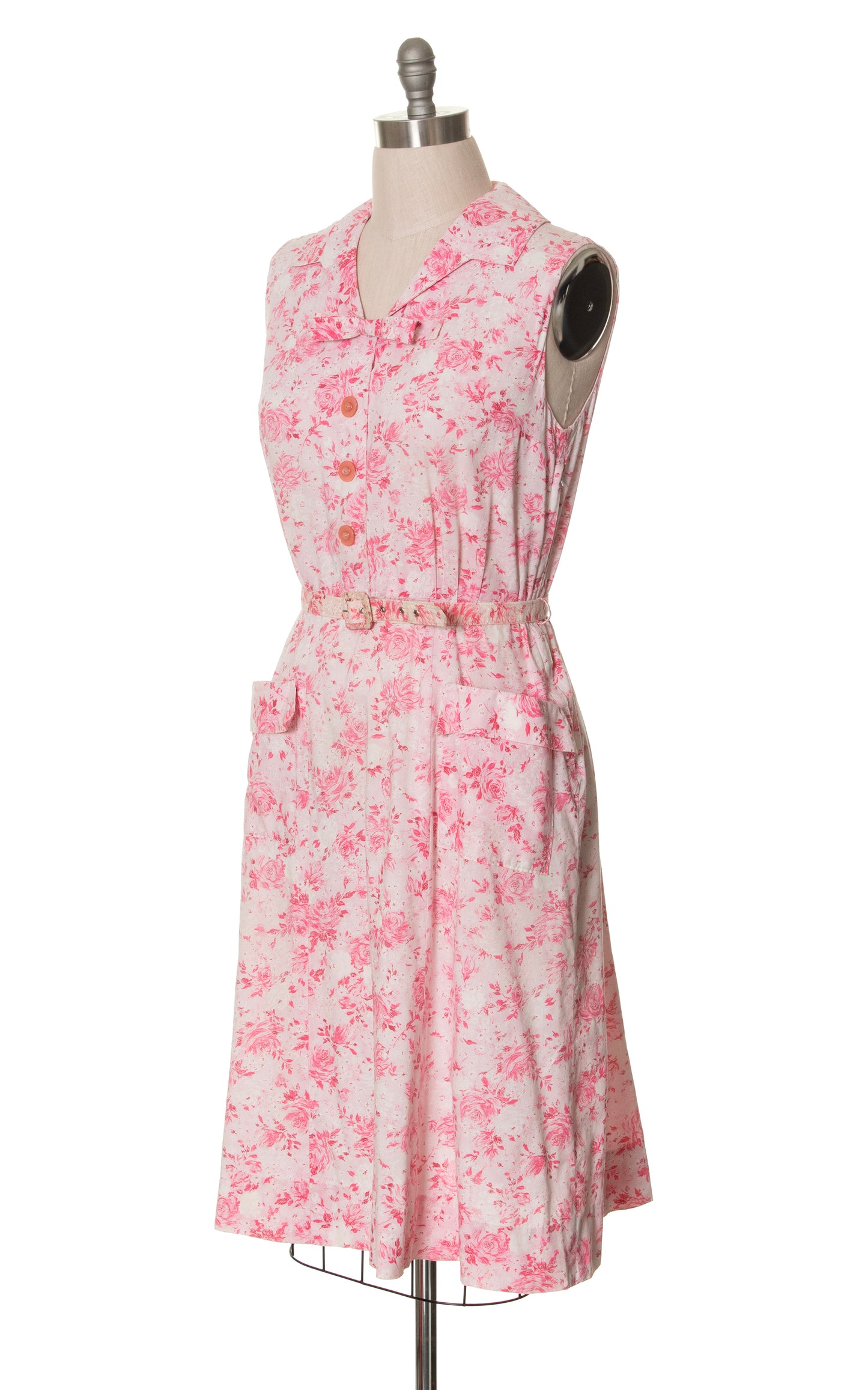 1950s Pink Floral Cotton Sundress with Pockets | large