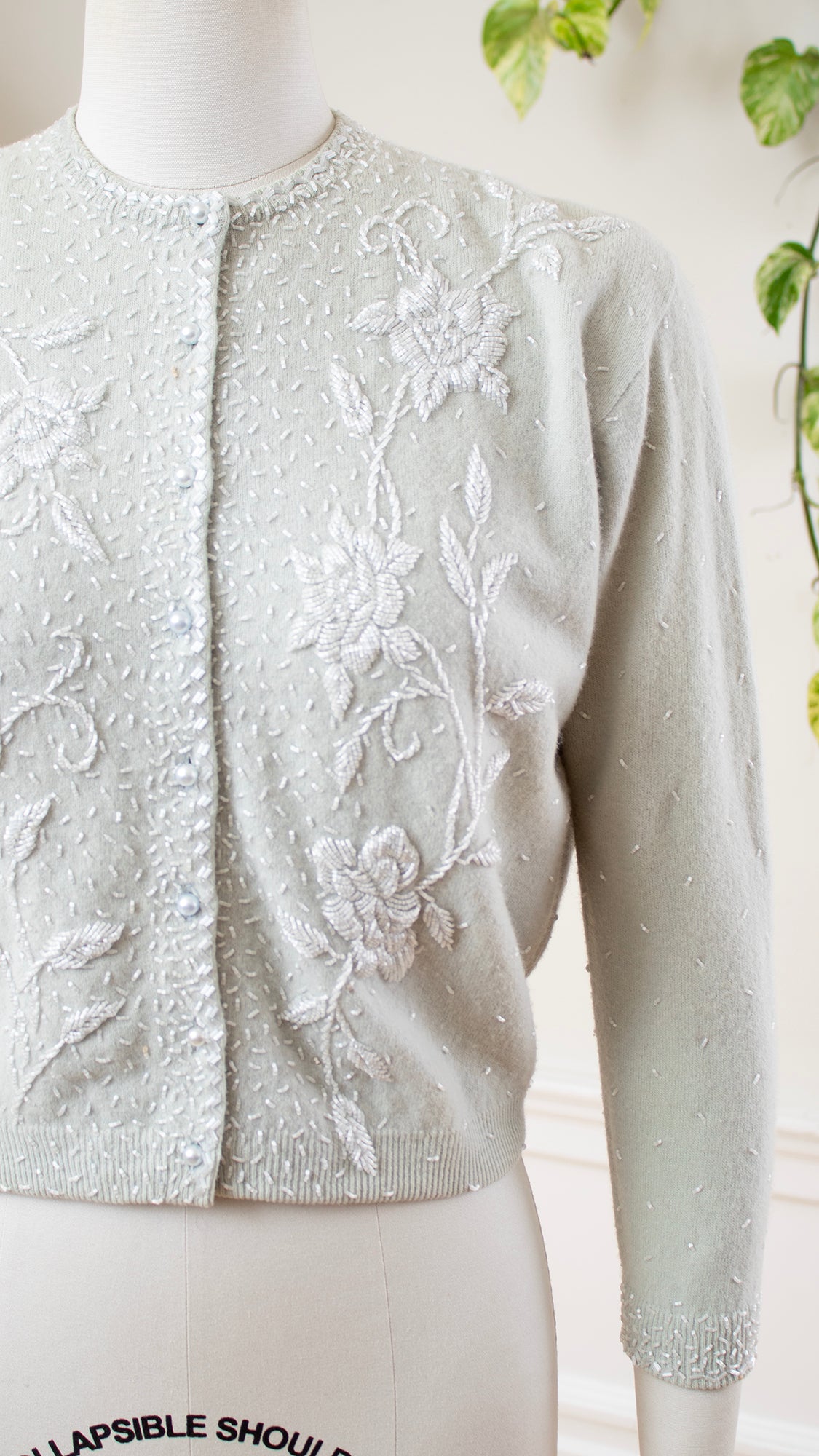 1950s Beaded Light Blue Wool Cardigan | medium/large