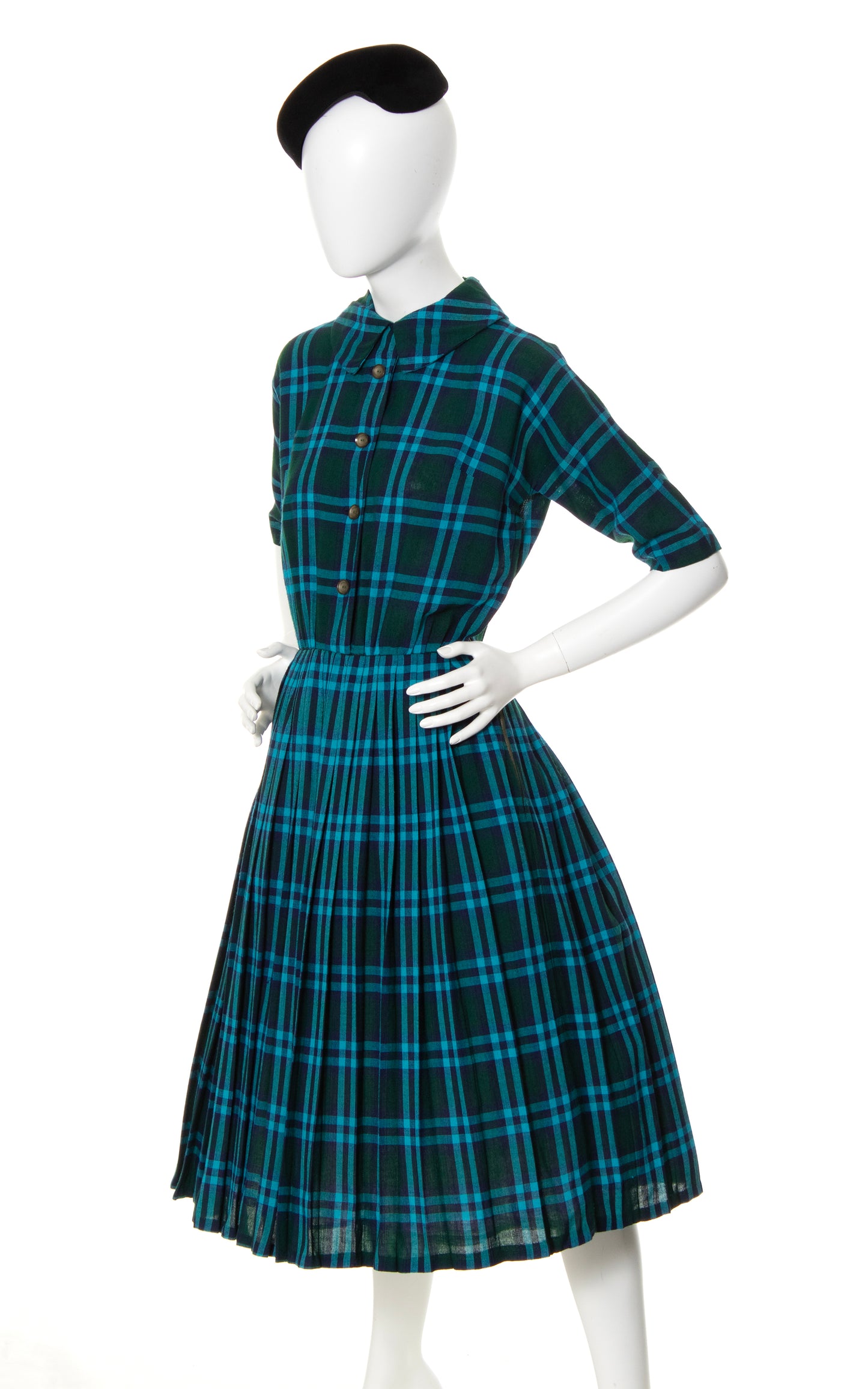 1950s Plaid Wool Shirtwaist Dress | x-small/small