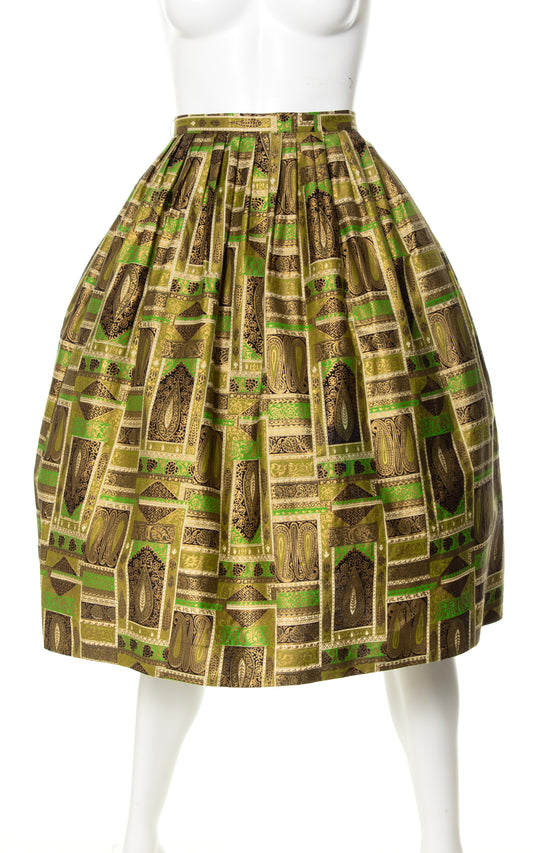 BLV x DEANNA || 1950s Metallic Gold Screen Printed Skirt | small