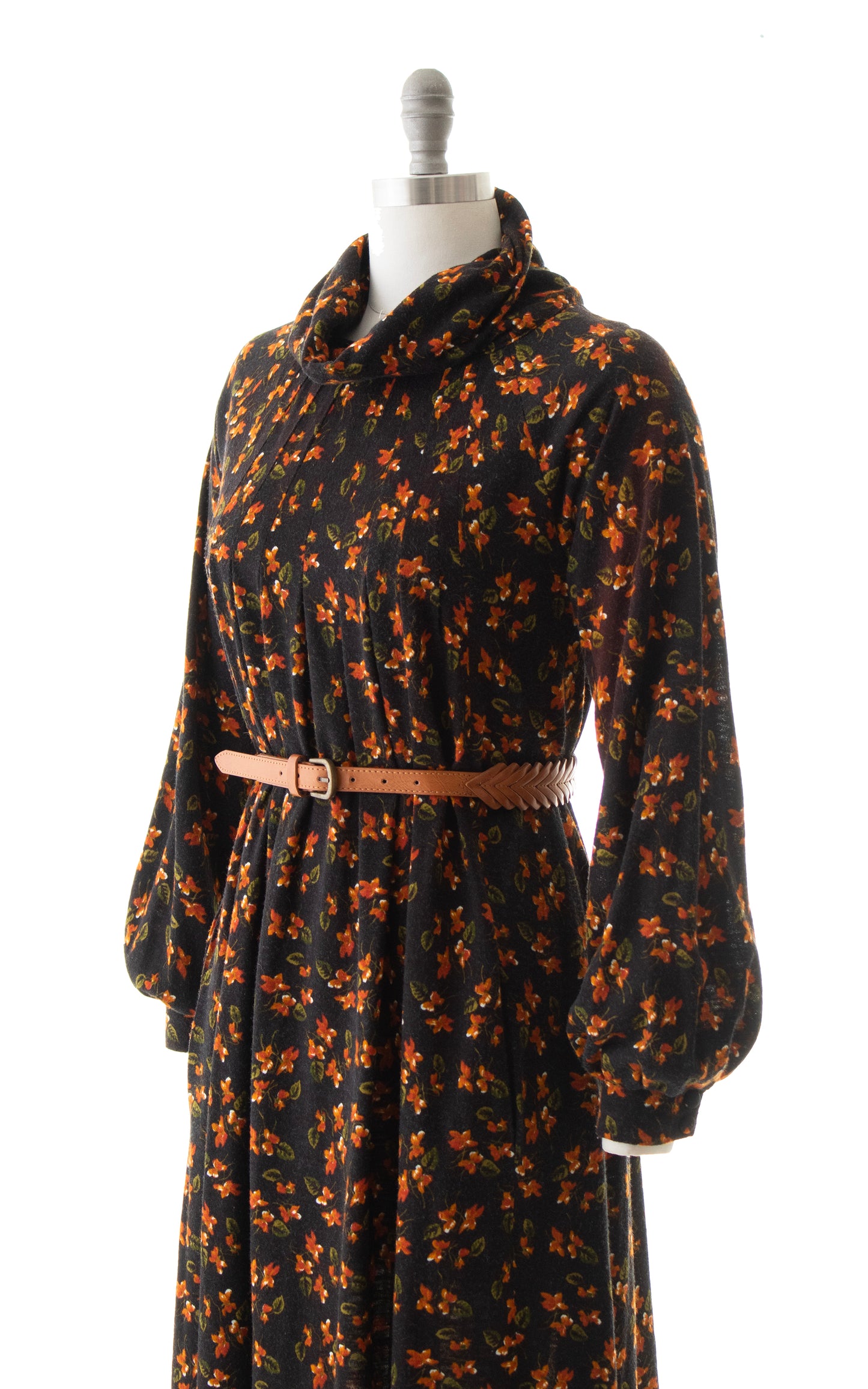 1970s Floral Jersey Trapeze Dress with Pockets | x-small/small/medium