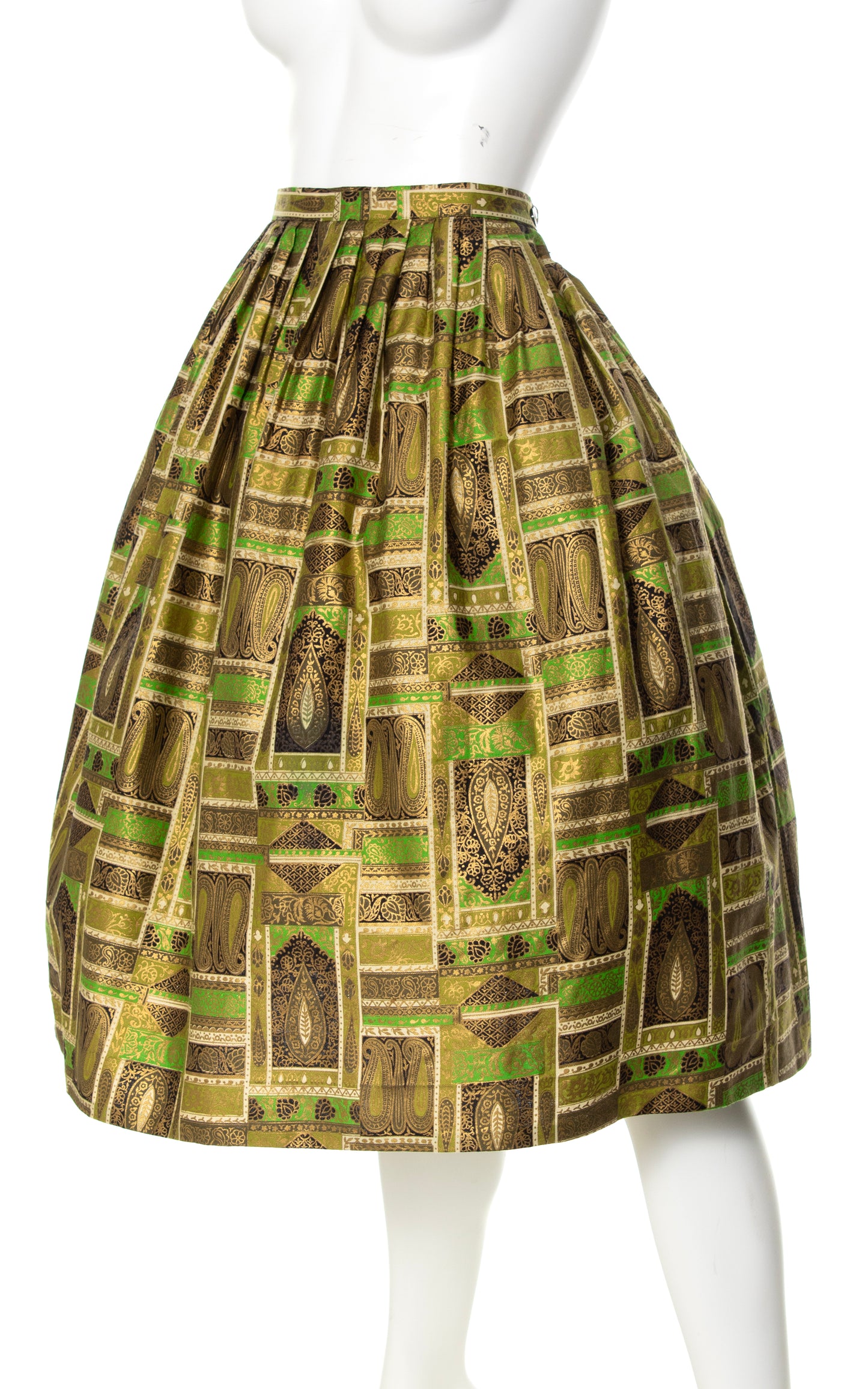 BLV x DEANNA || 1950s Metallic Gold Screen Printed Skirt | small