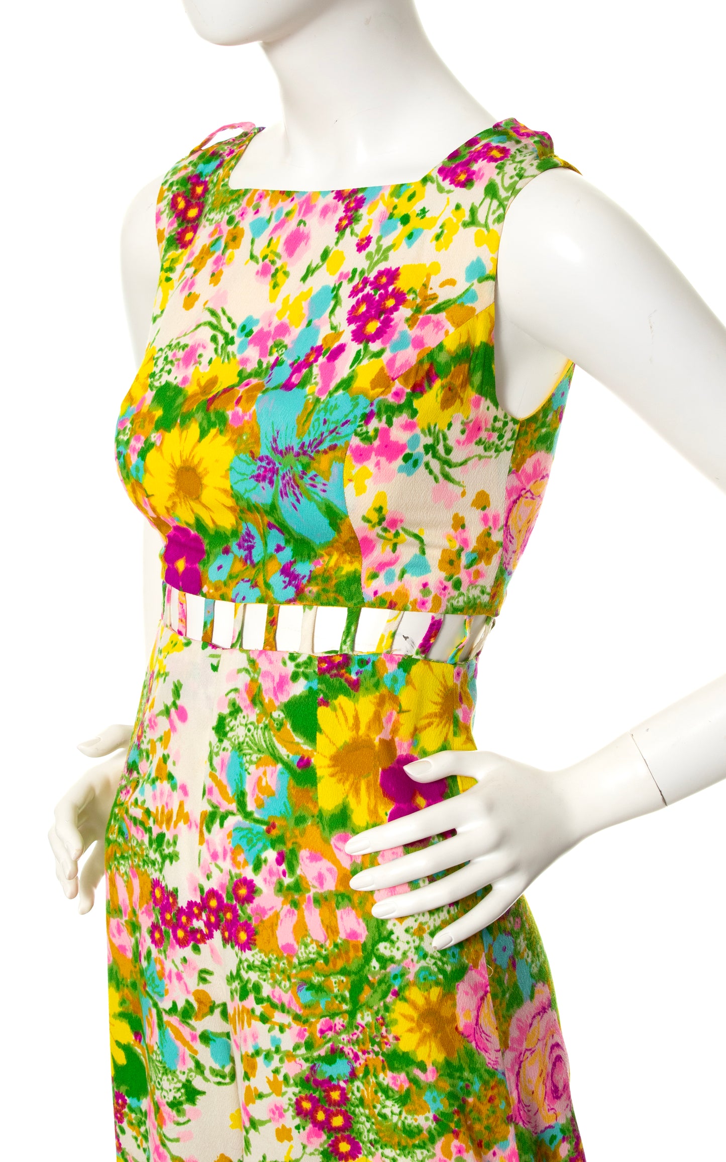 1960s Cutout Cage Waist Floral Jumpsuit | x-small