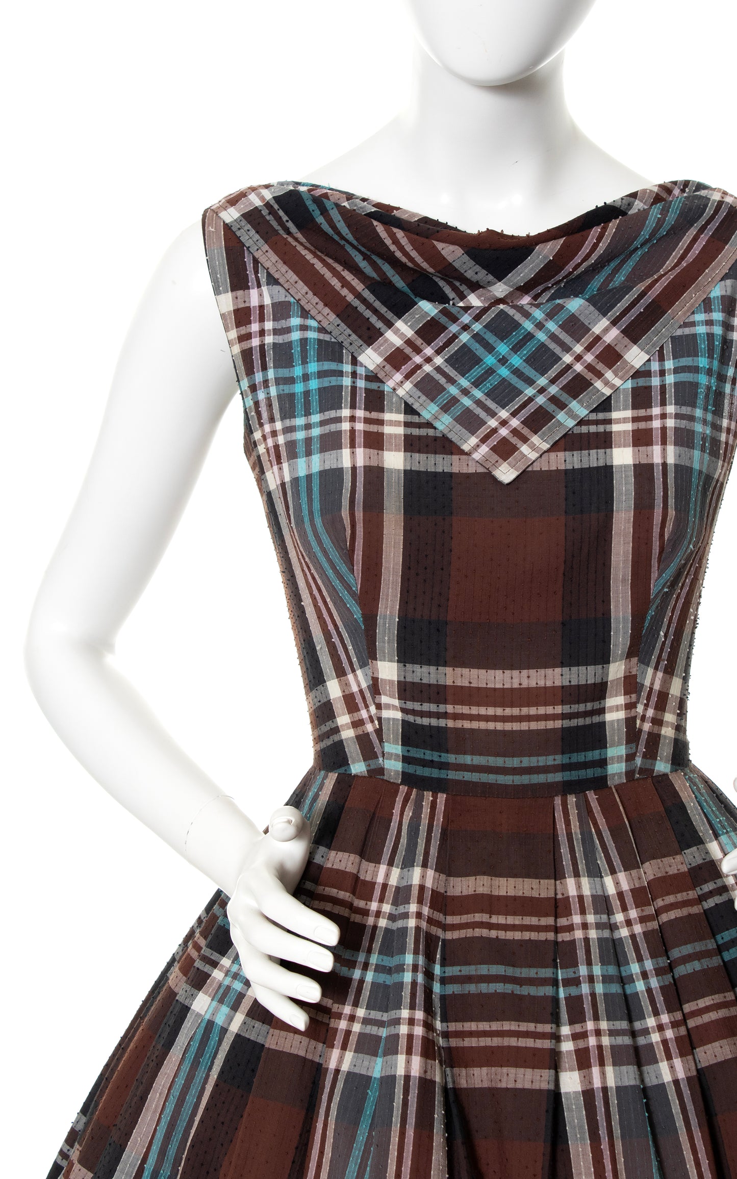 1950s Plaid Dotted Swiss Cotton Dress | medium